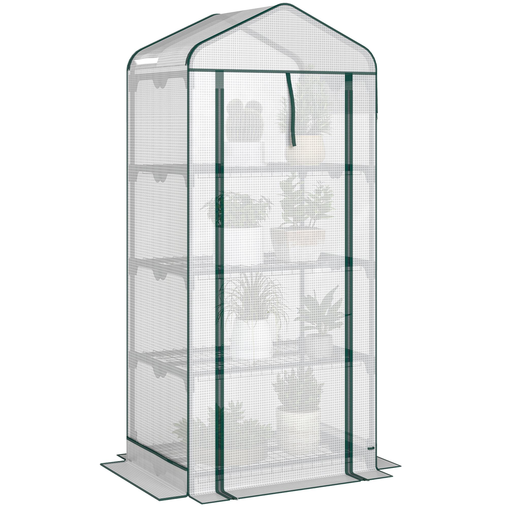 White 4 Tier PE Greenhouse with Mesh Roof