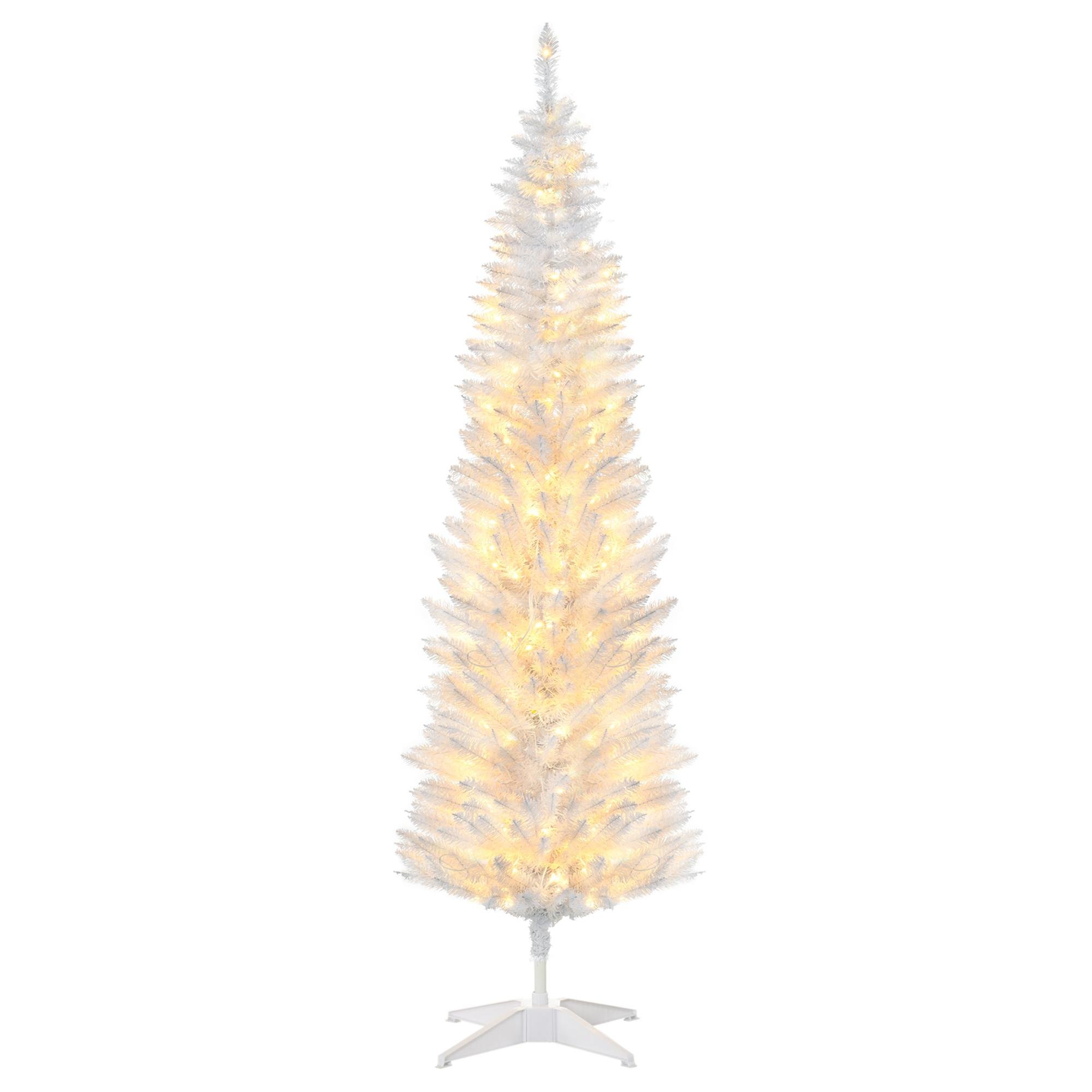 5ft White Pre-Lit Pencil Tree with 110 LED Lights