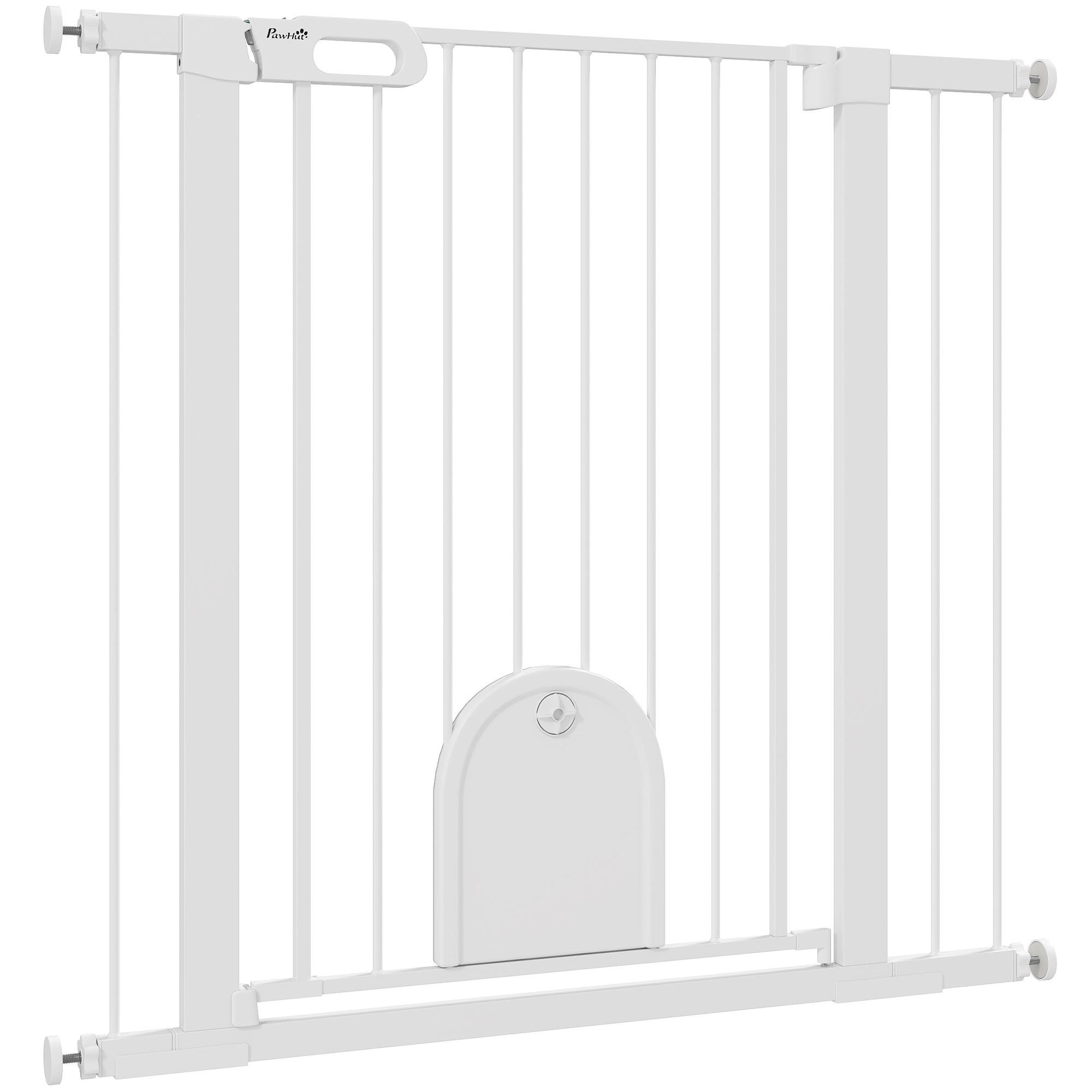White 35 Inch Pet Gate, Extra-Wide Pressure Fit with Small Door
