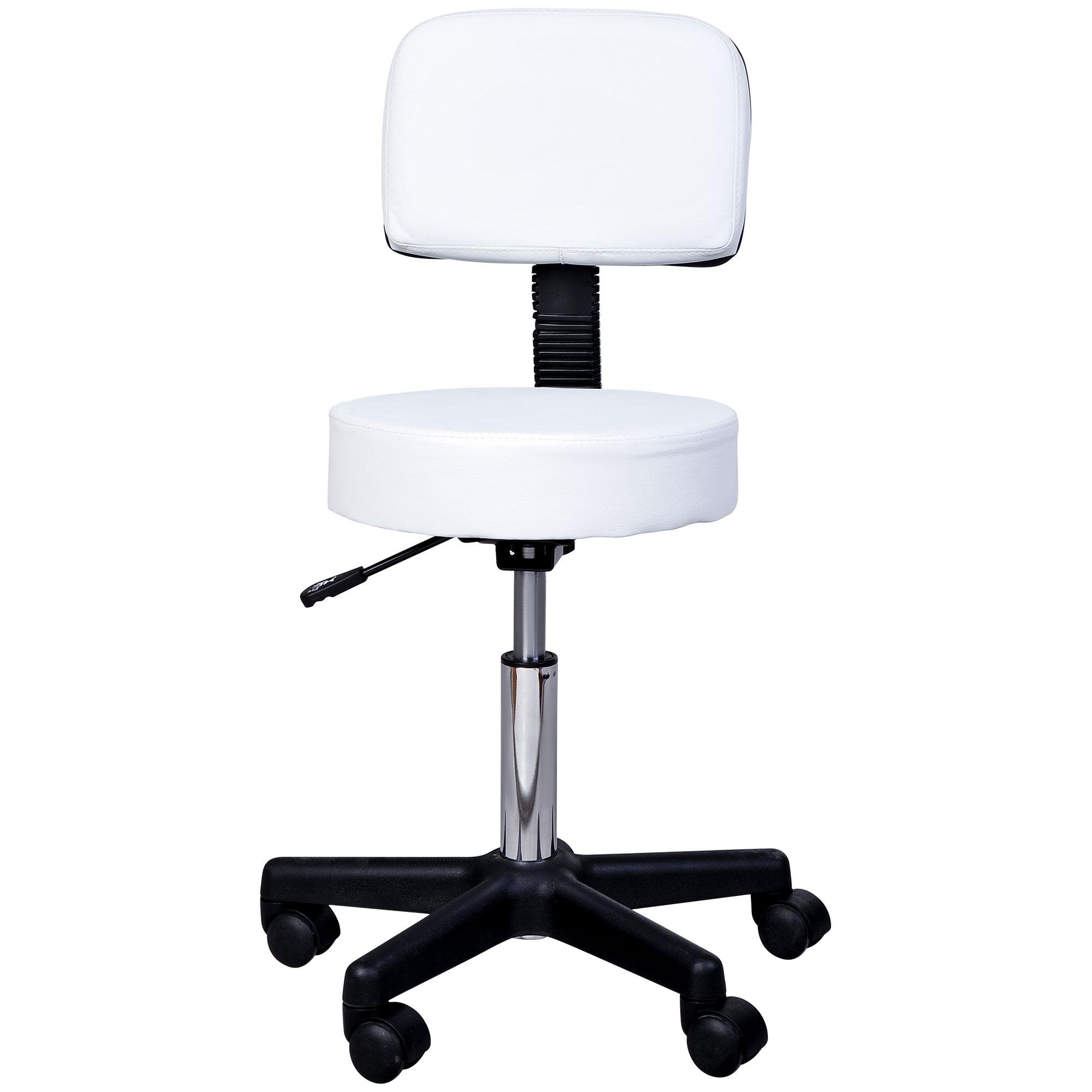White Adjustable Salon Stool with Back Support