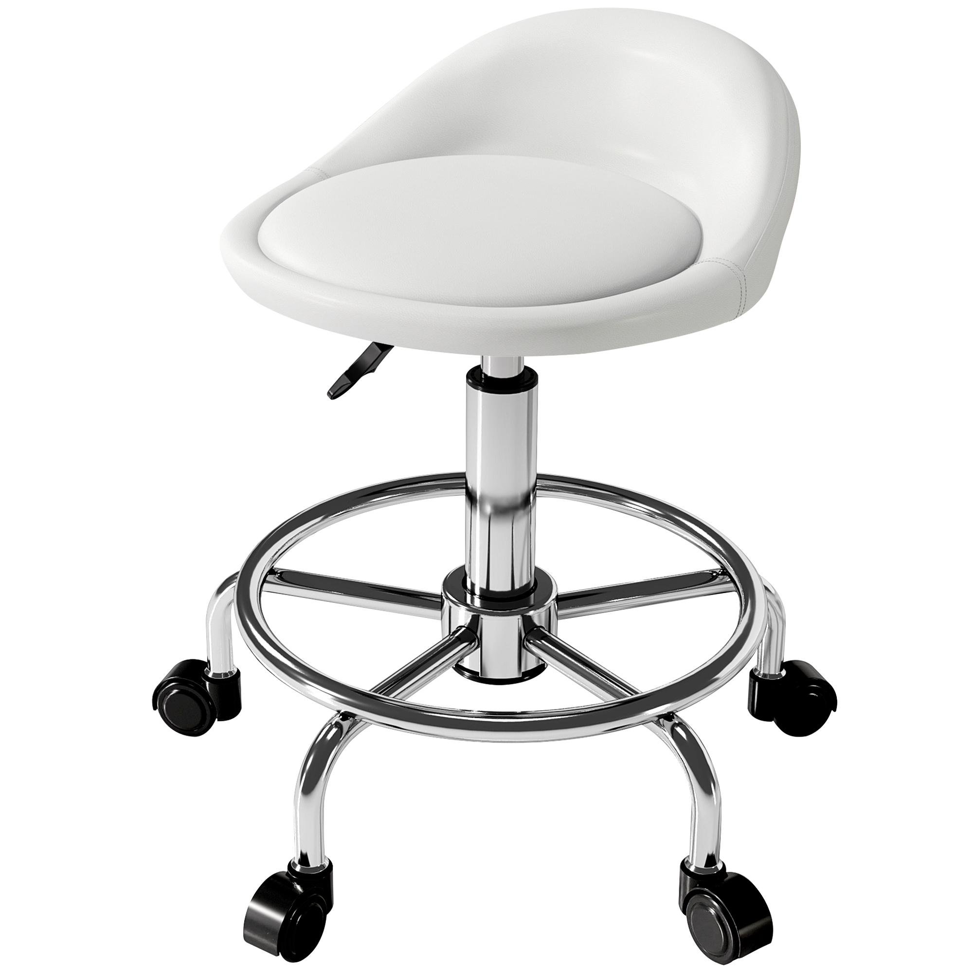 White PU Rolling Chair, Height Adjustable Salon Stool