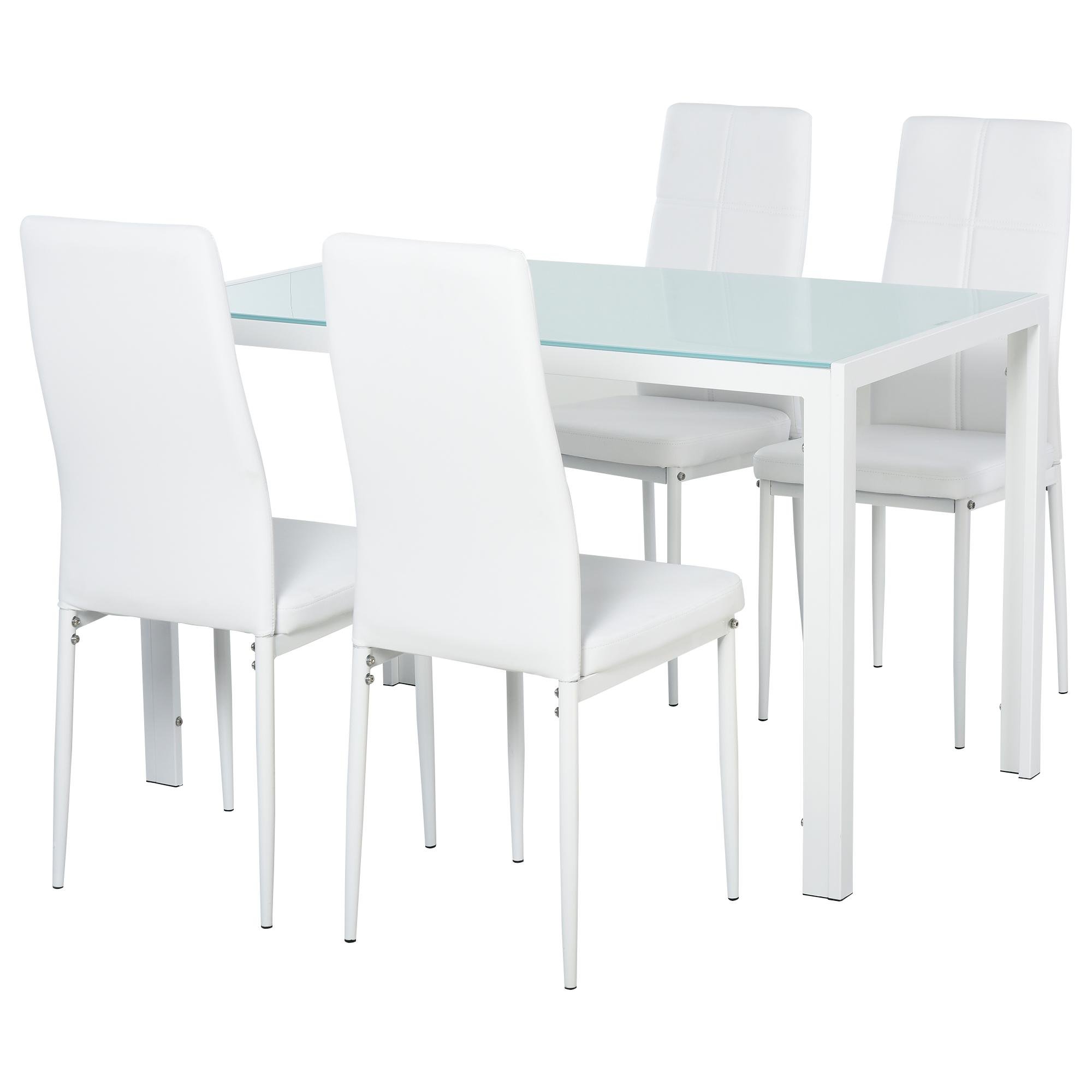 White Glass Dining Set with Four High-Back Chairs