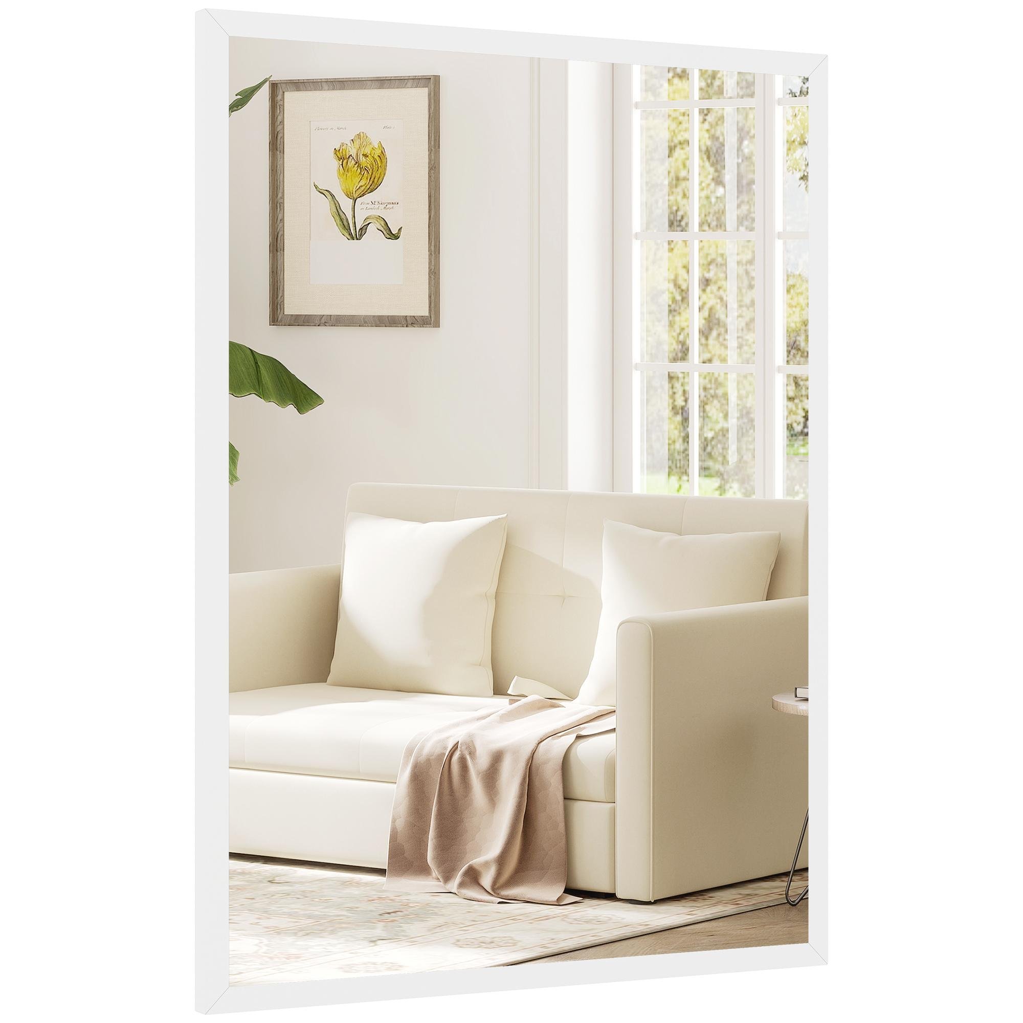 White Framed 22 Inch Mirror for Flexible Wall Mounting