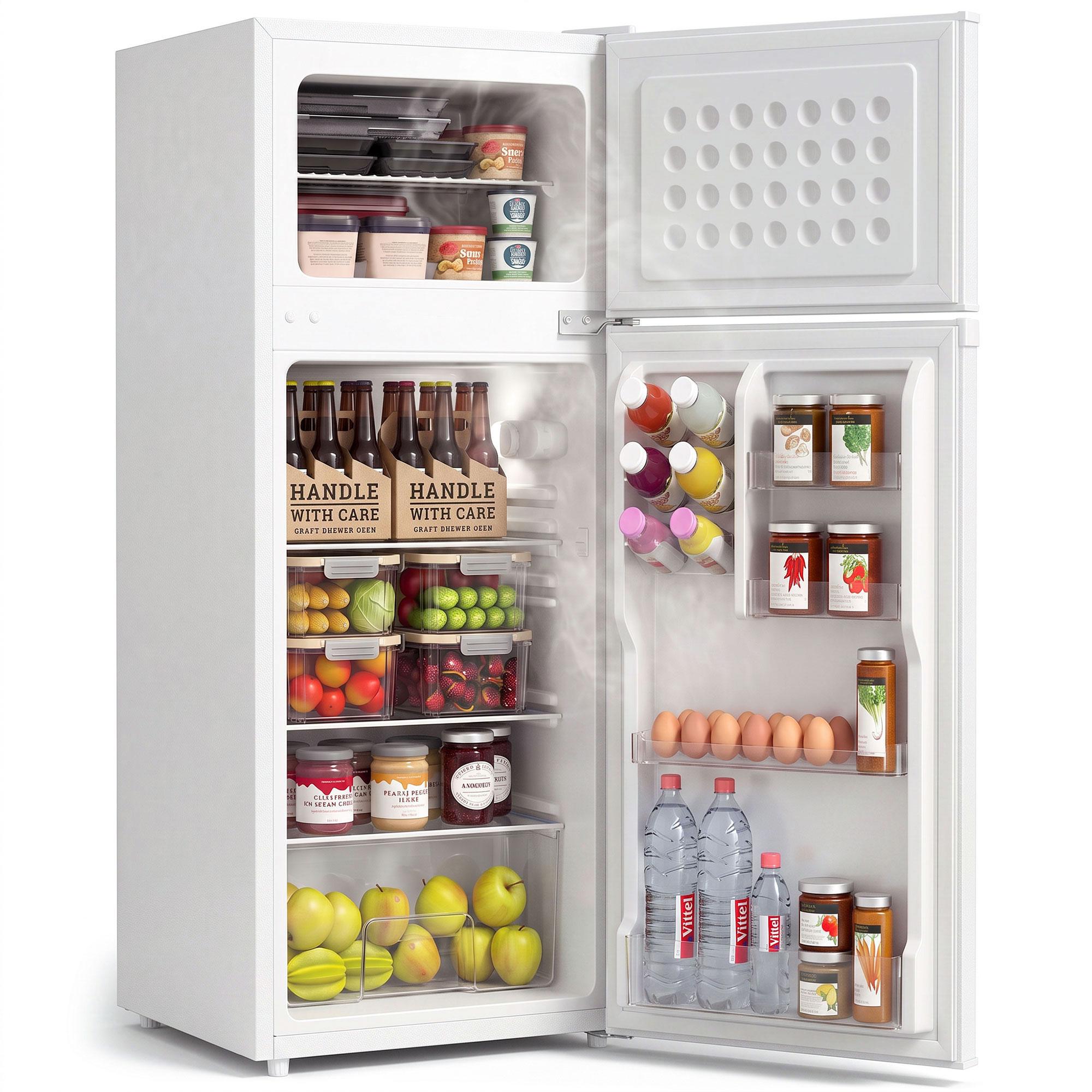 White 7.7 cu ft fridge with top freezer for small kitchens