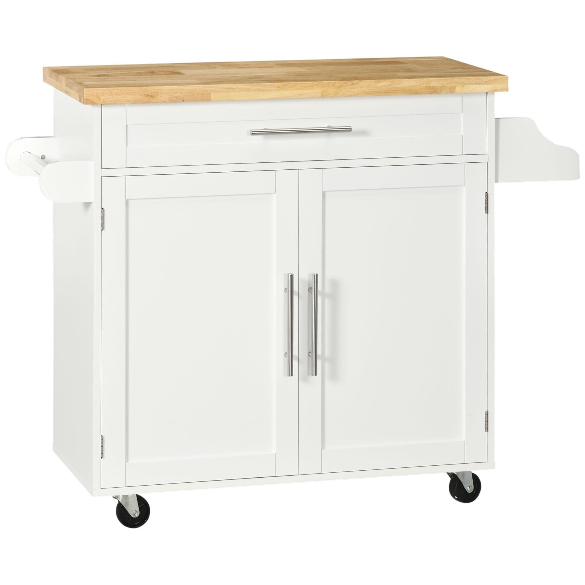 White Rubberwood Countertop Cart with Adjustable Shelf