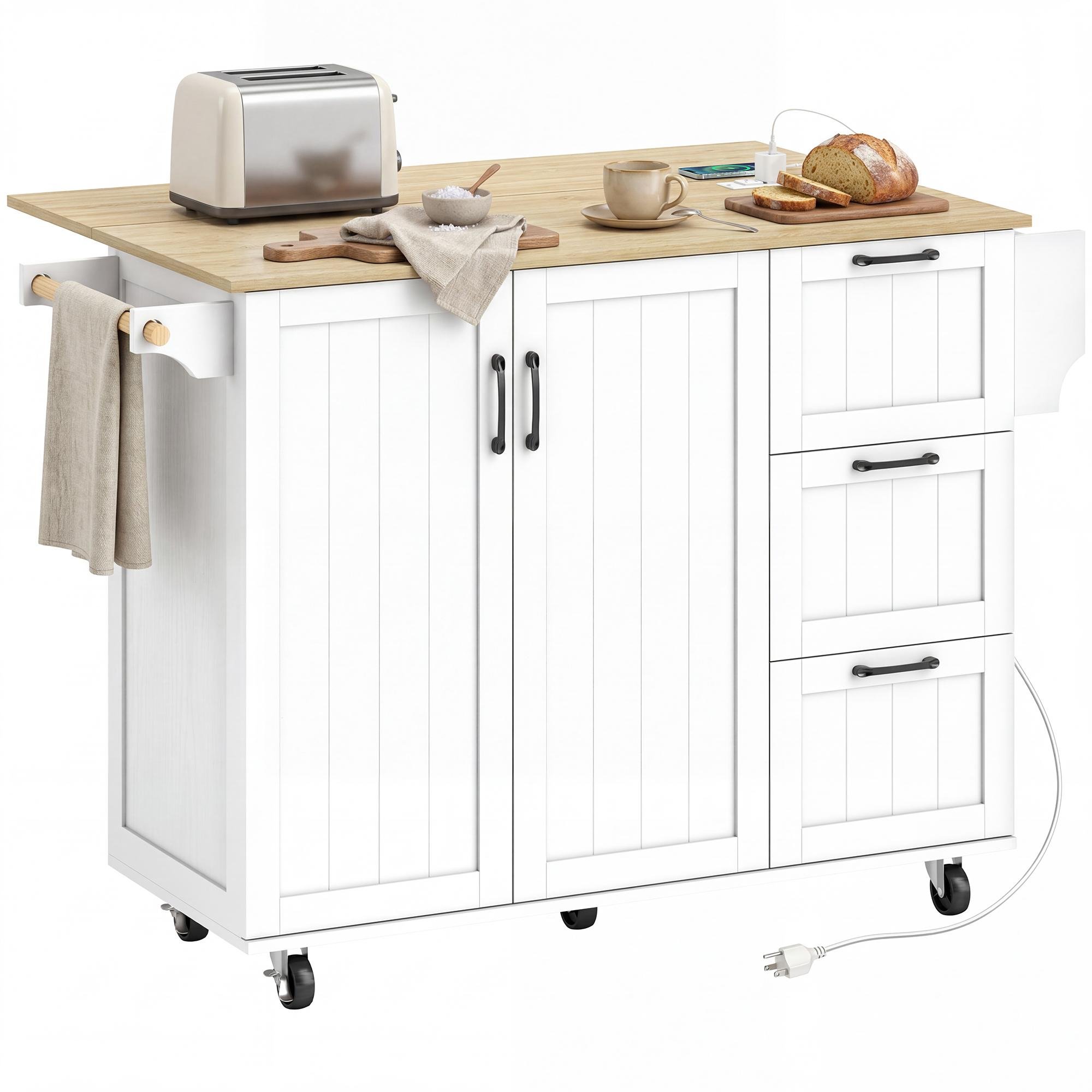 White Oak Grain Kitchen Cart with Drop Leaf