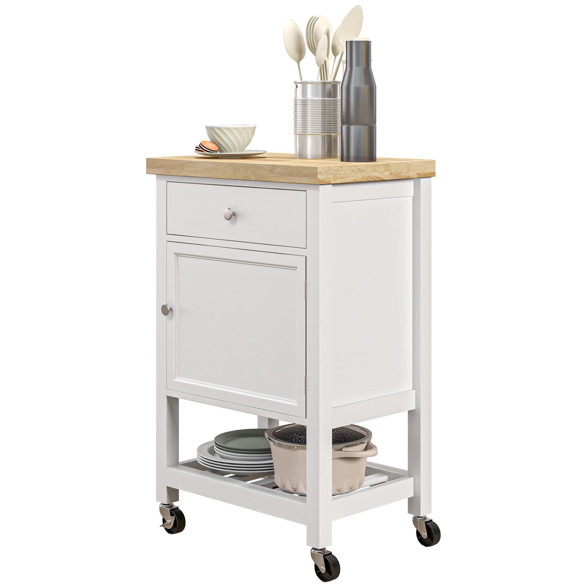 White Rubberwood Storage Island with Rolling Countertop
