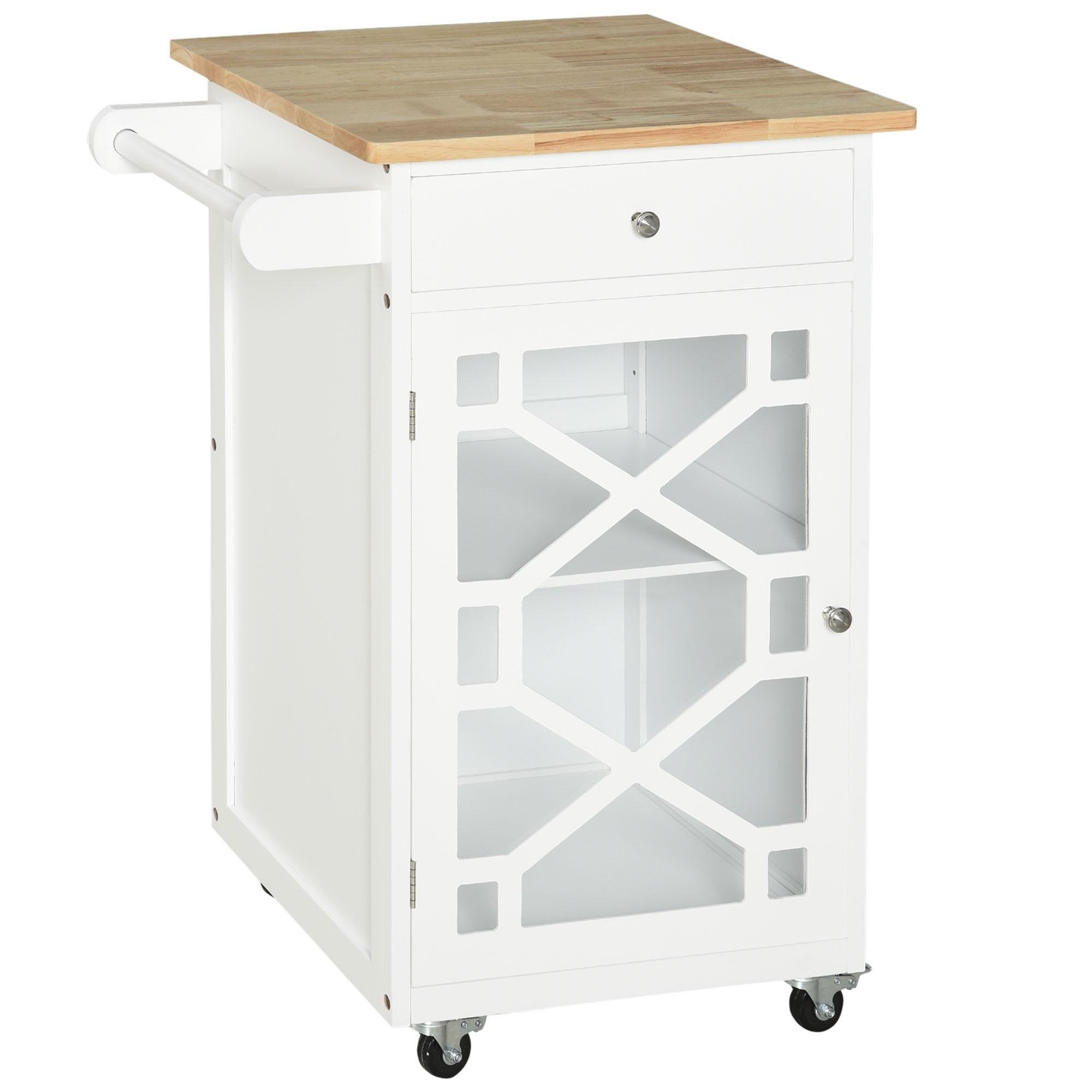 White oak top kitchen trolley with glass door
