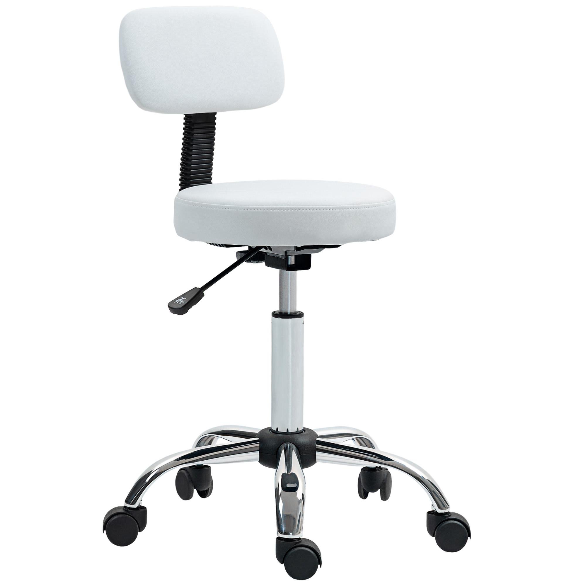 White Adjustable Faux Leather Stool with Removable Backrest