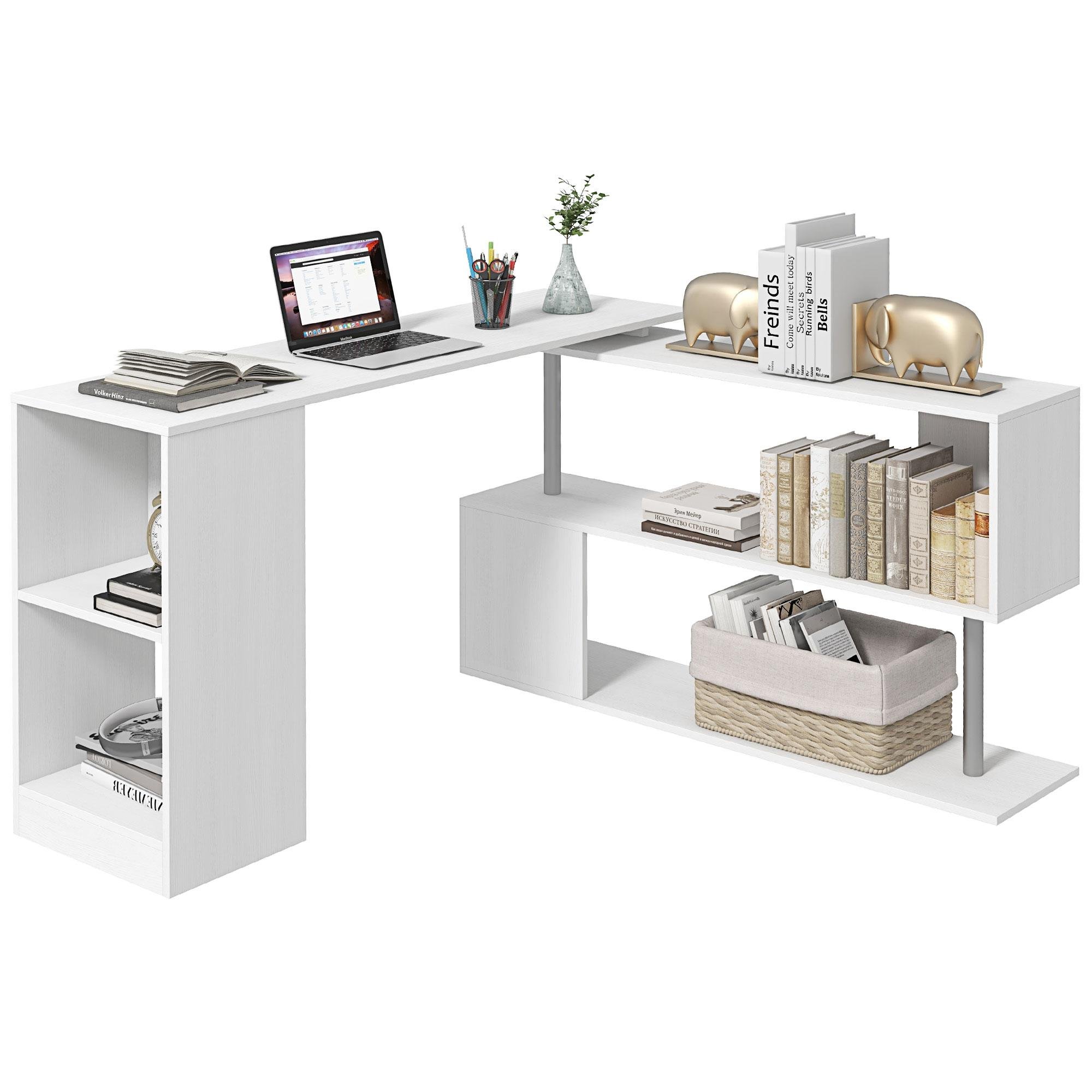 White Rotating Desk with Adjustable L-Shape, 55-Inch