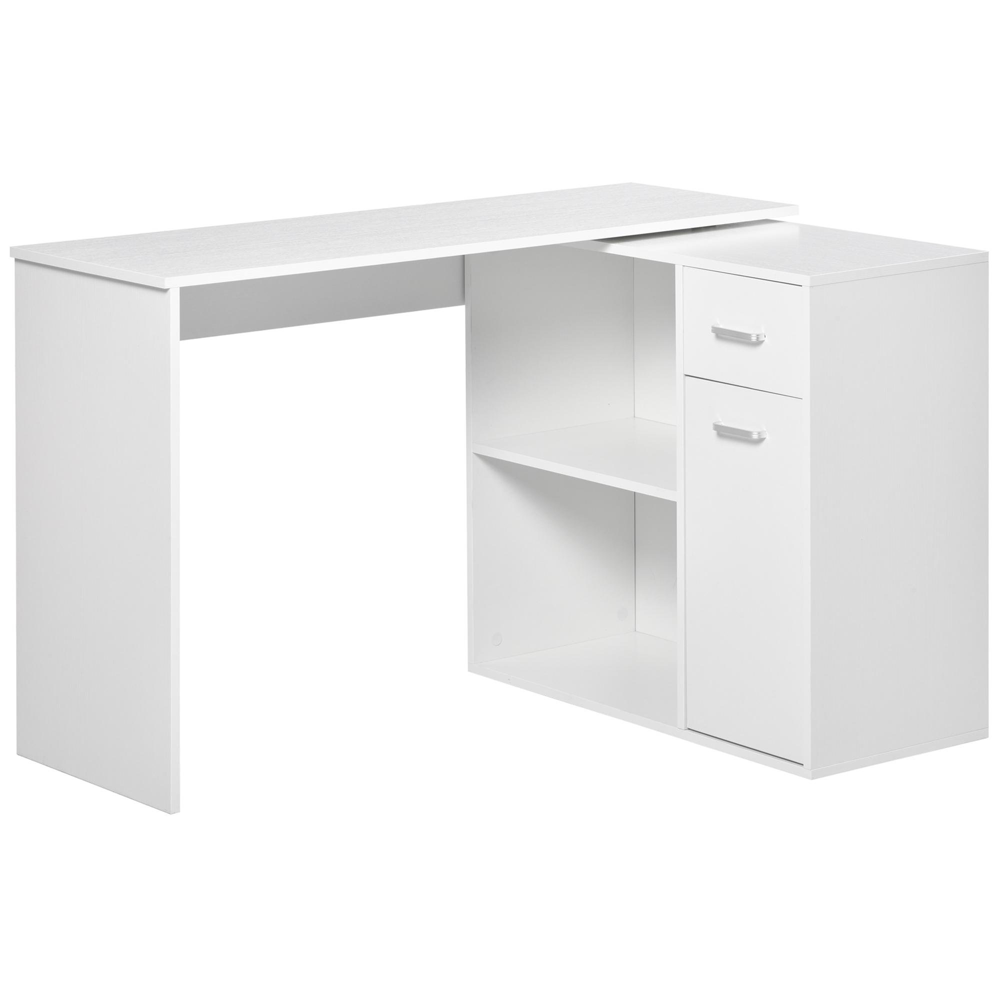 White Rotating Corner Desk with Storage