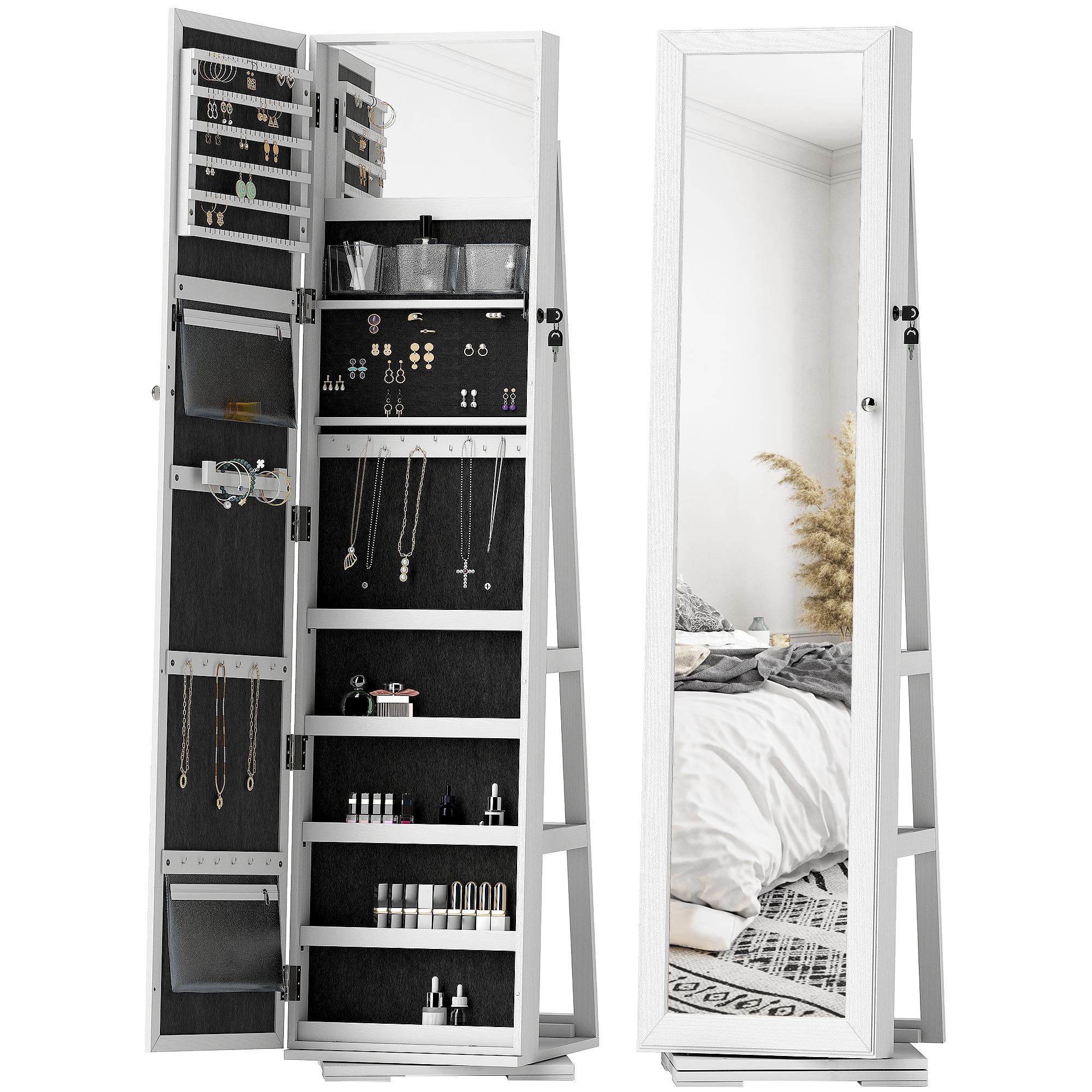 White 360 Degree Jewellery Cabinet with Full-Length Mirror