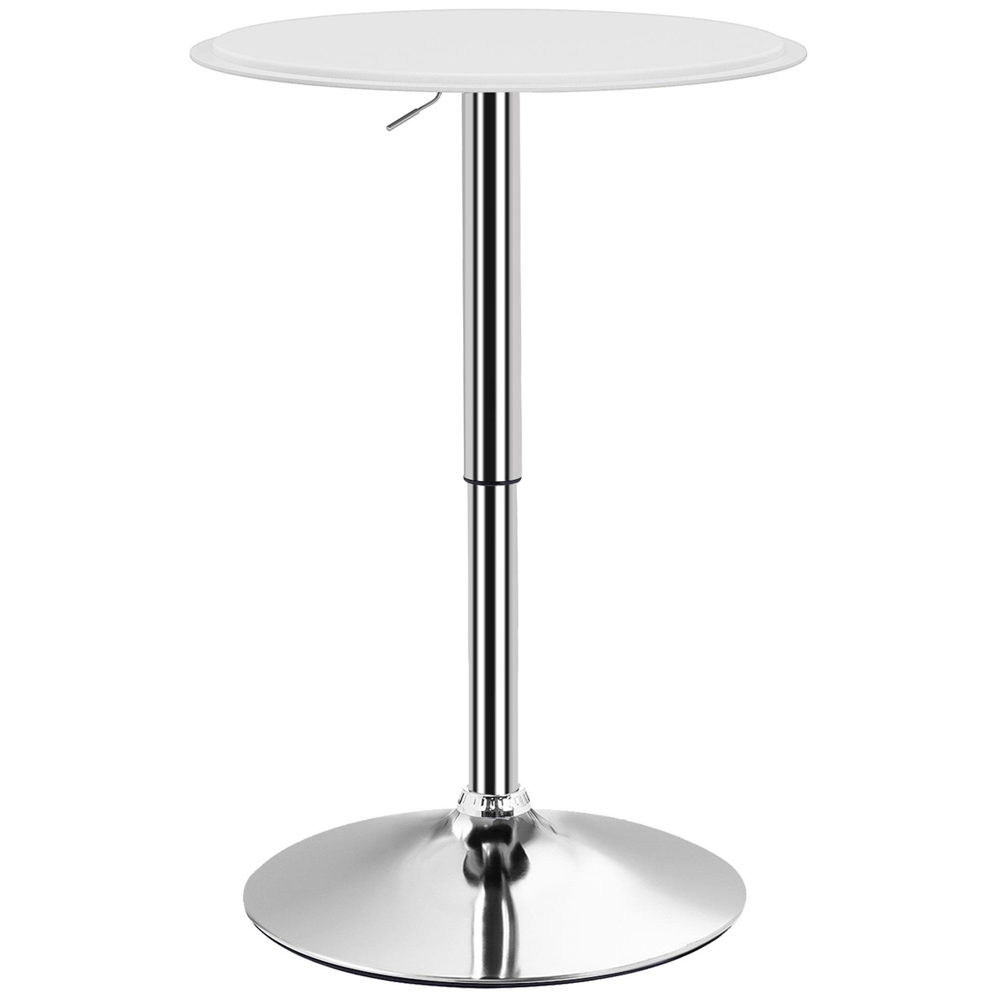 White Faux Leather Bar Table, Adjustable 25-Inch Round