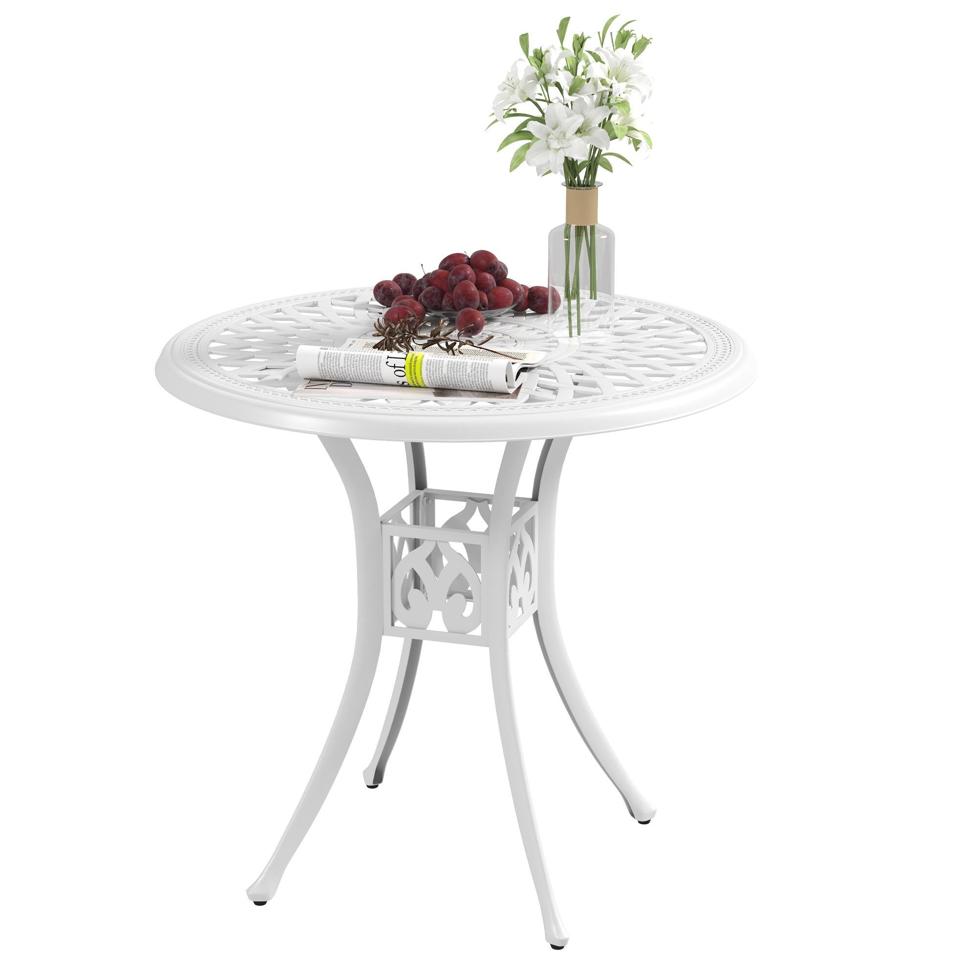 white cast aluminium patio table with umbrella hole, 30.7 in