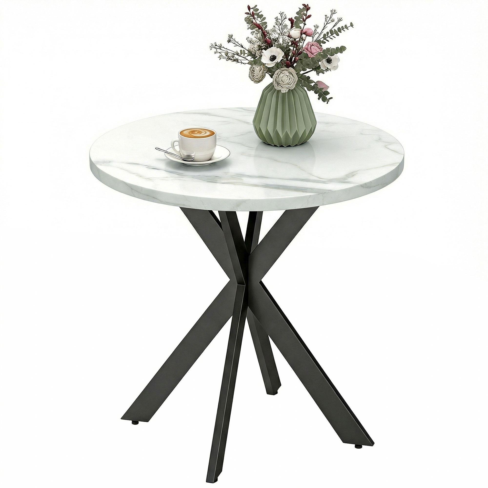 White Faux Stone Table, 29-Inch Round Dining Table