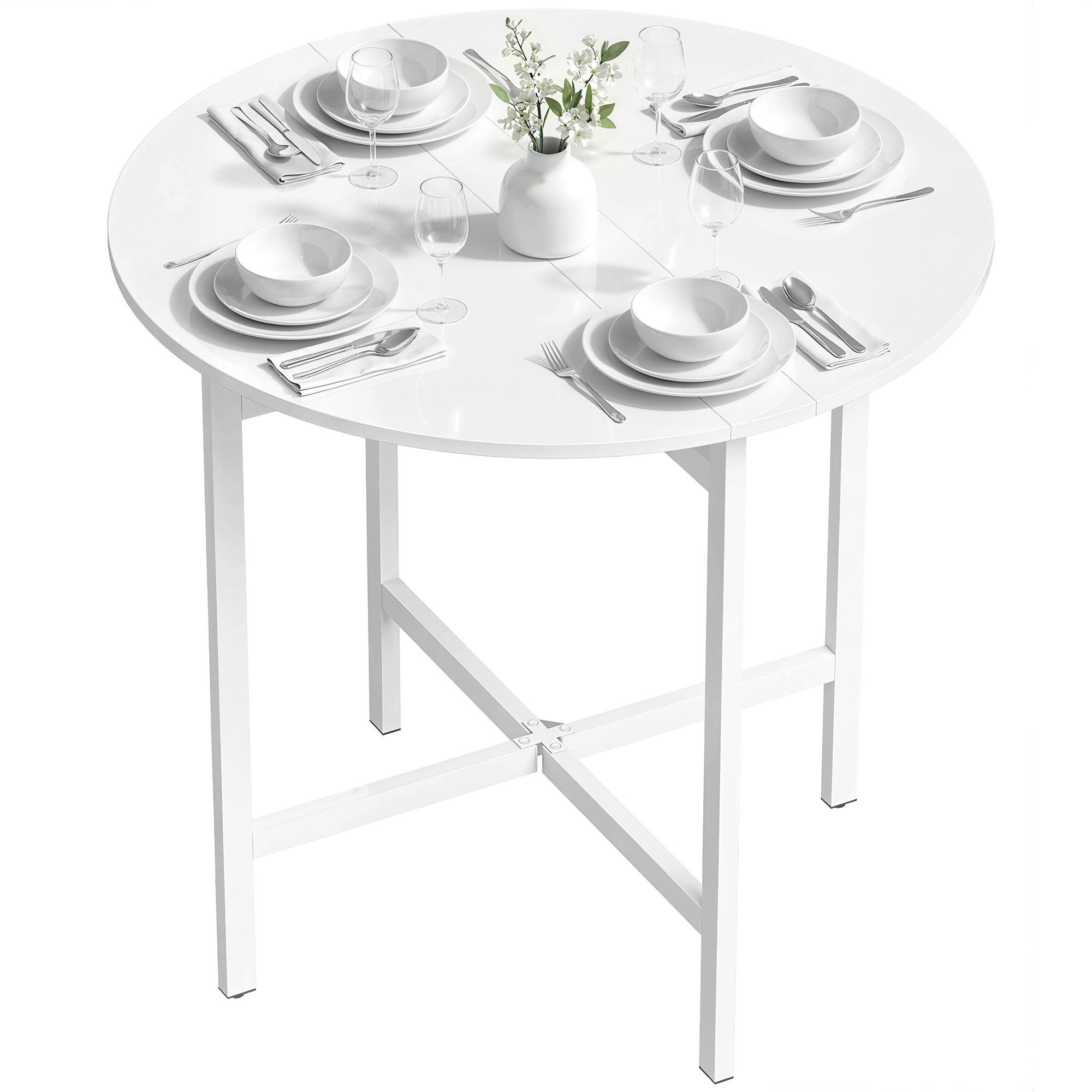 White 80cm Drop Leaf Table for Small Spaces