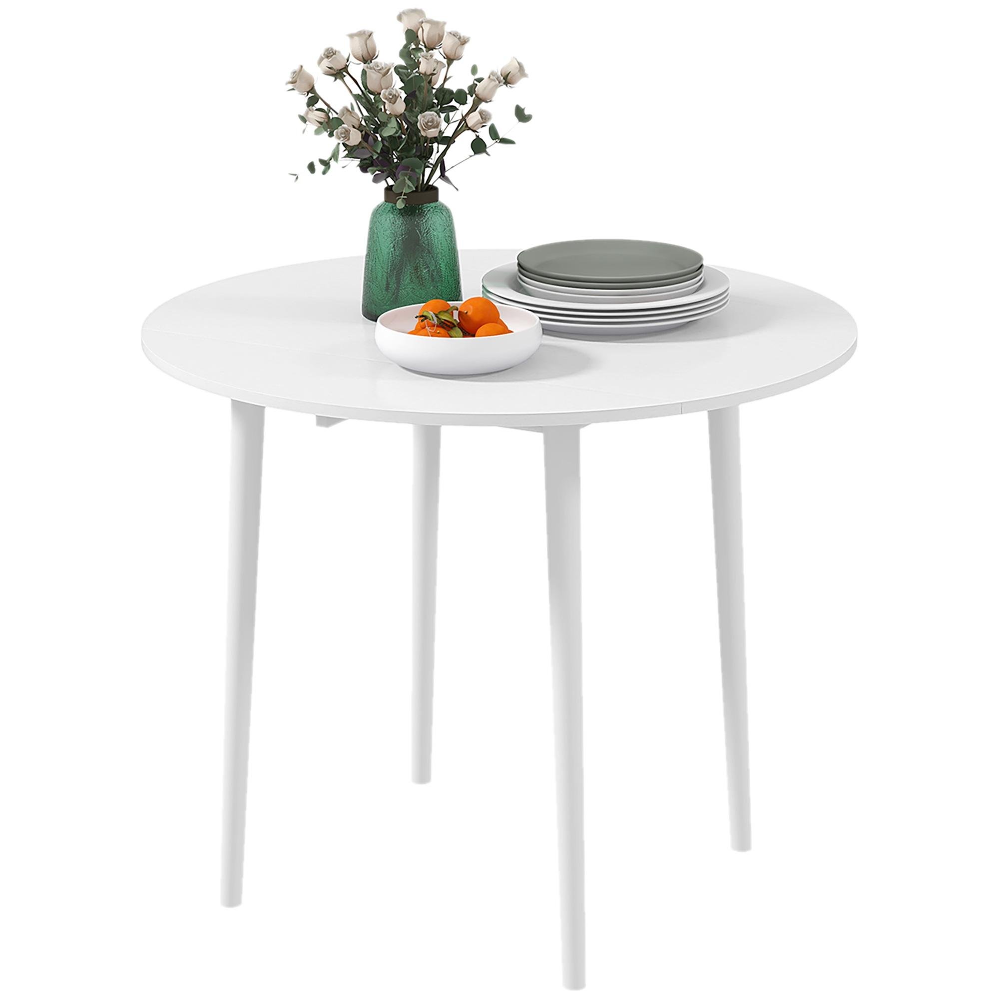 White Round Folding Table with Two Drop Leaves