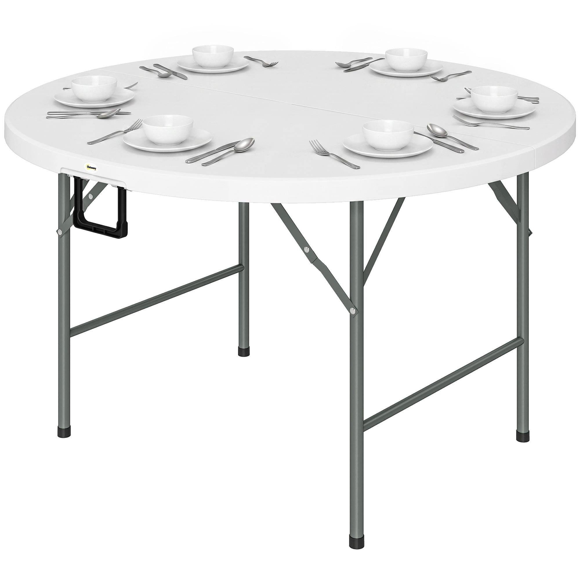 White HDPE Folding Patio Table, 48-Inch Round Design