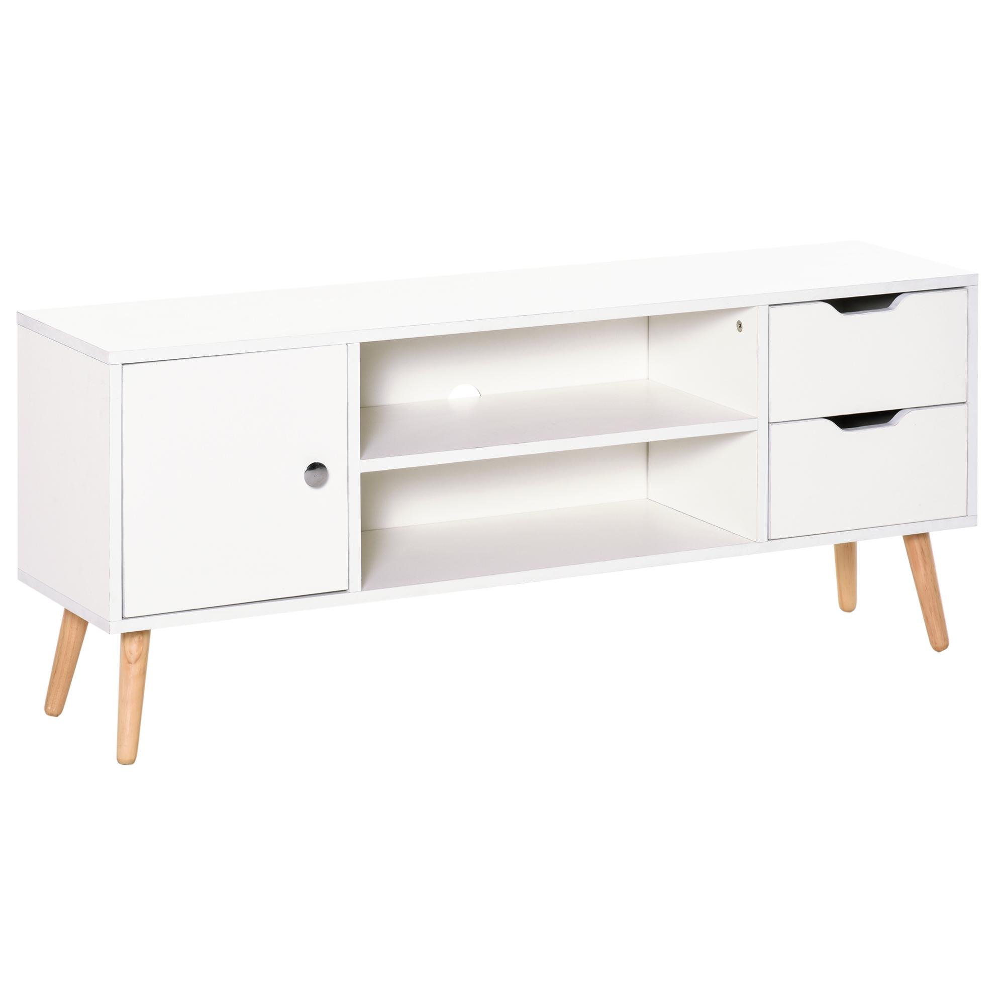 White Scandinavian TV Stand with Storage for TVs up to 50"