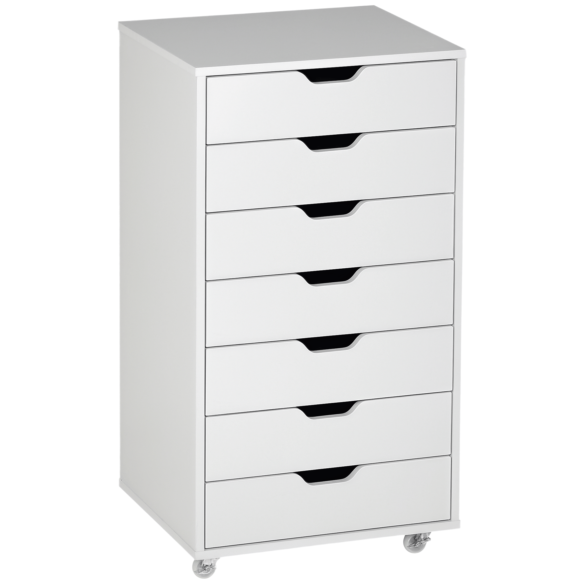 White seven drawer cabinet with wheels for home office