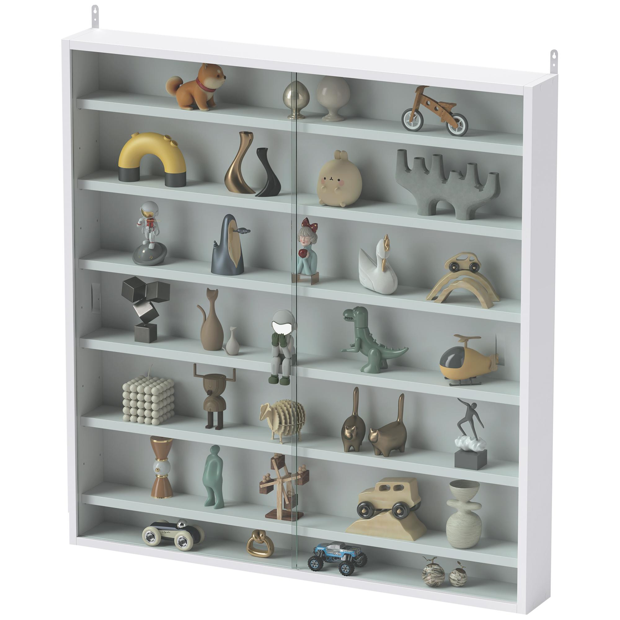 White 7 Tier Display Cabinet with Adjustable Glass Shelves
