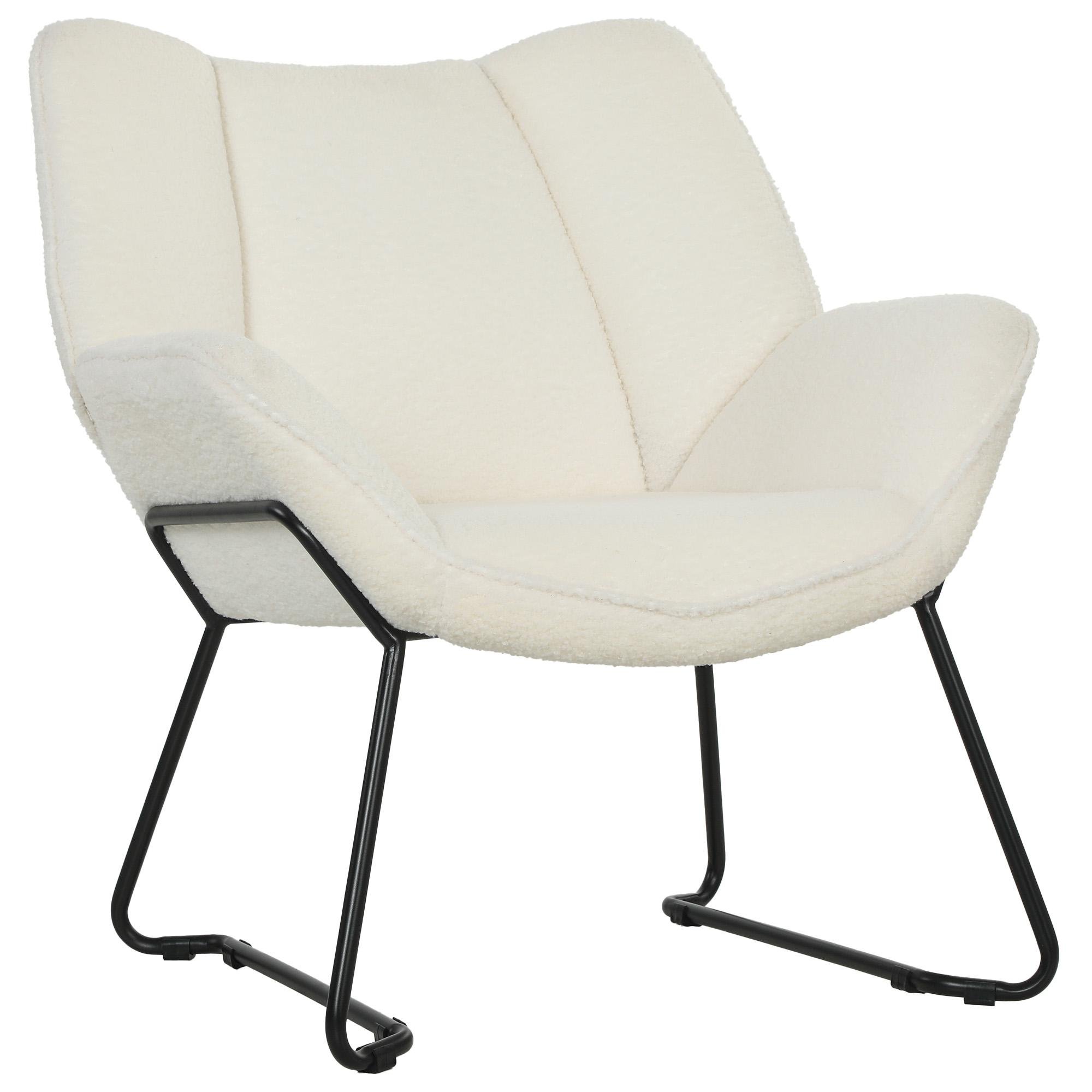 White Sherpa Fleece Armchair with Wide Backrest, 28 in