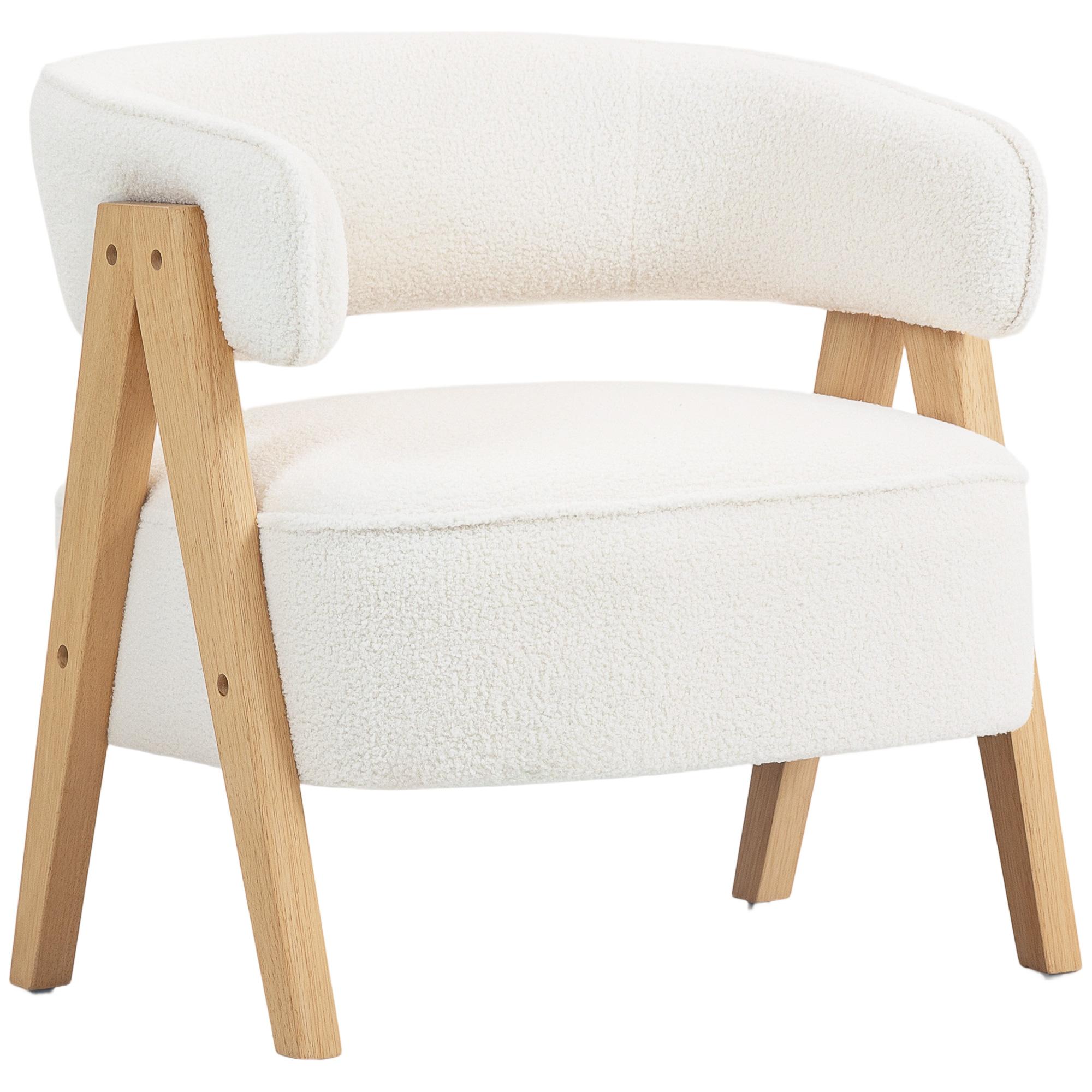 White Sherpa Tub Chair with Solid Wood Legs