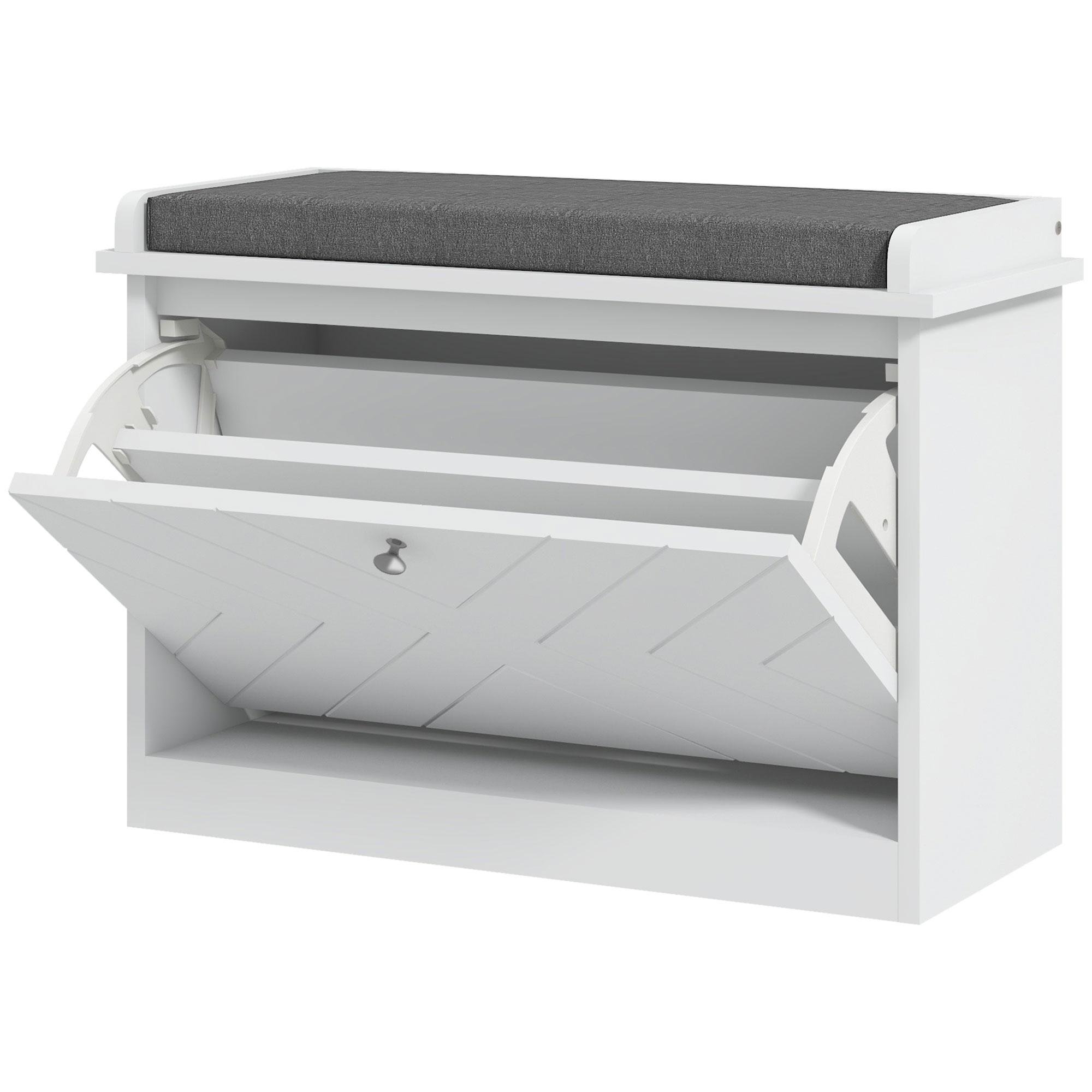 White 4-6 Pair Shoe Bench with Adjustable Shelf