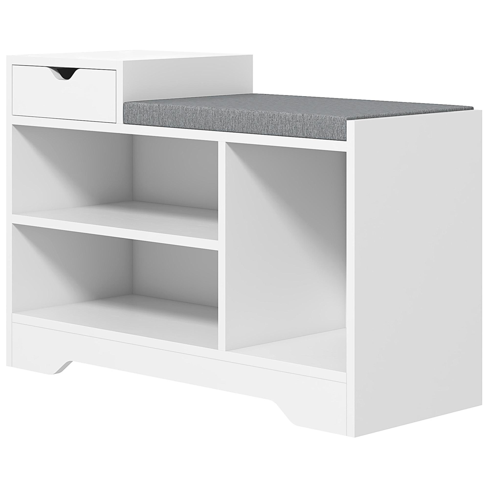 White 3 Shelf Shoe Bench with Drawer and Seat