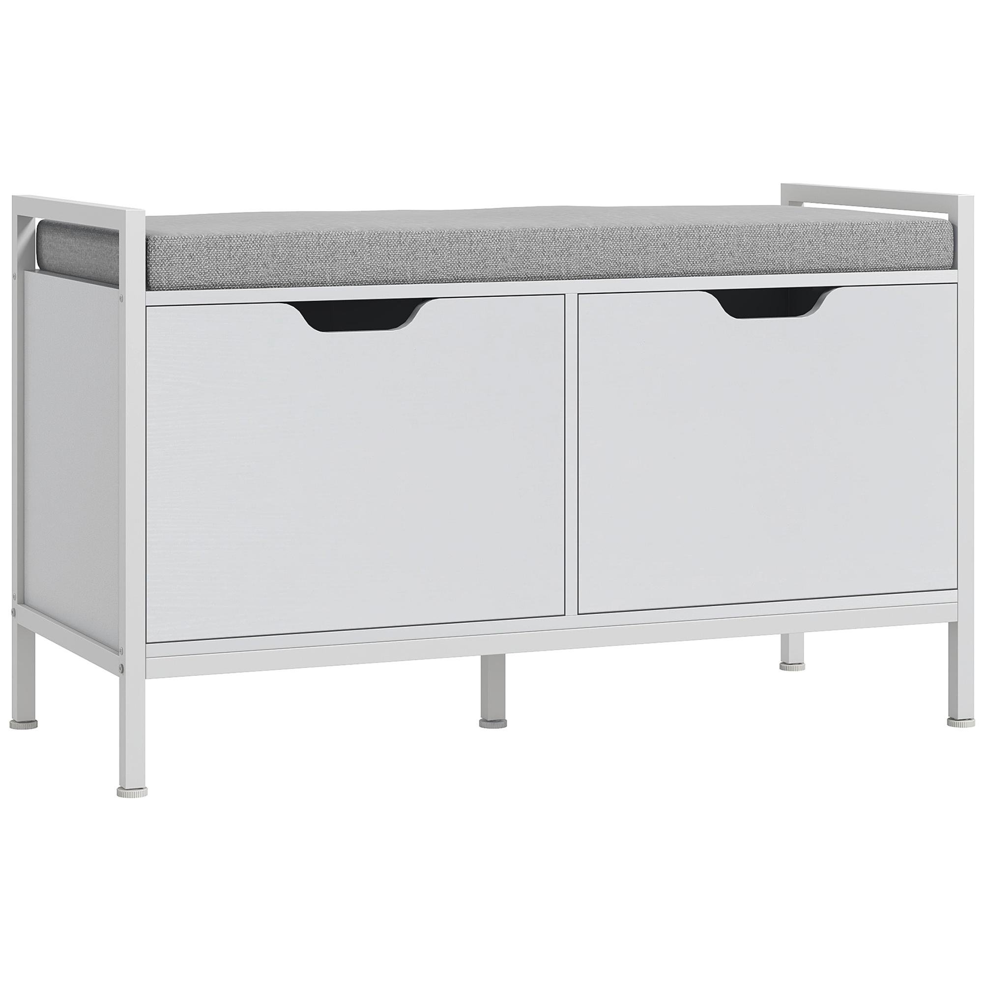 White 4 Pair Shoe Bench with Cushioned Seat, 84 cm