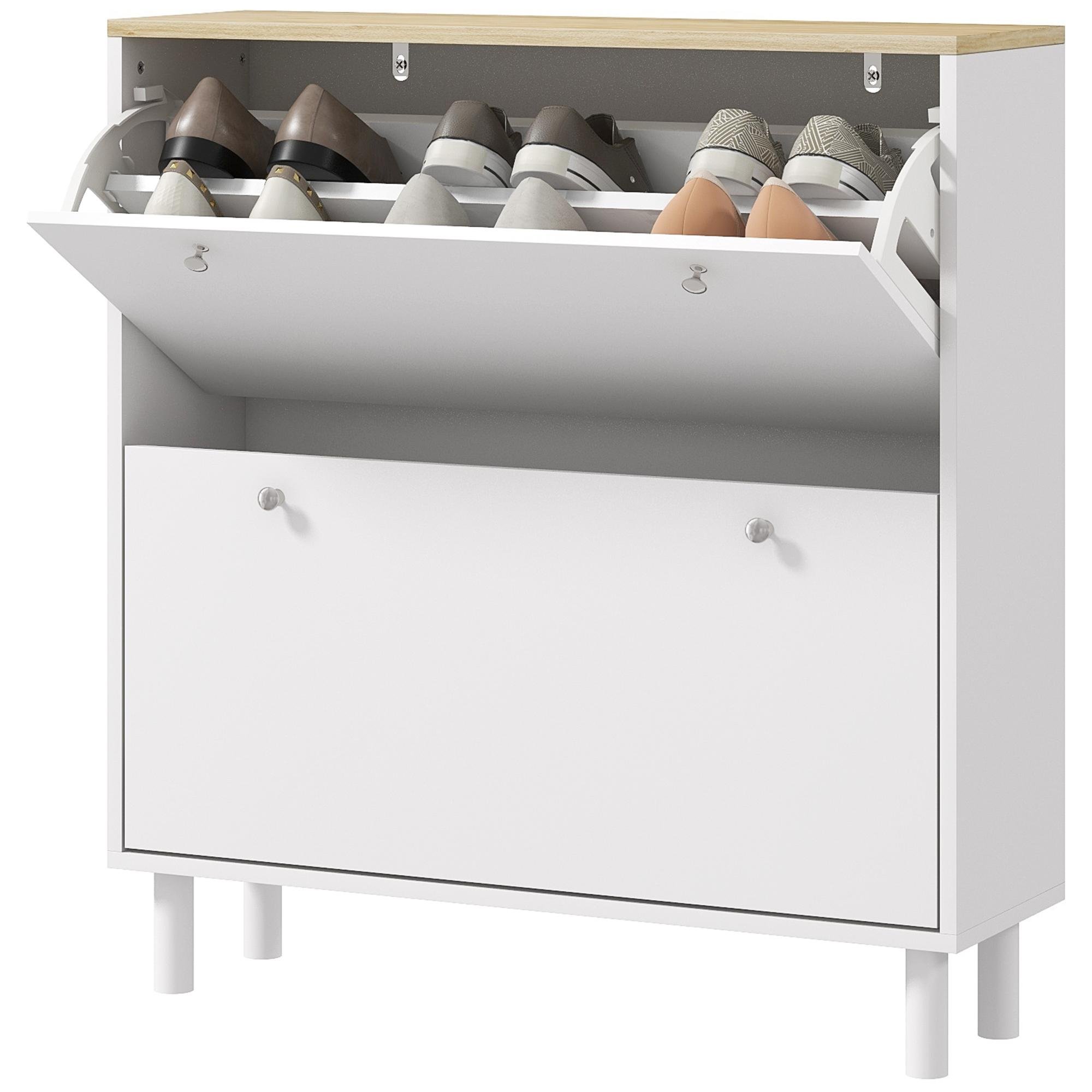 White 16 Pair Shoe Cabinet with Adjustable Shelves