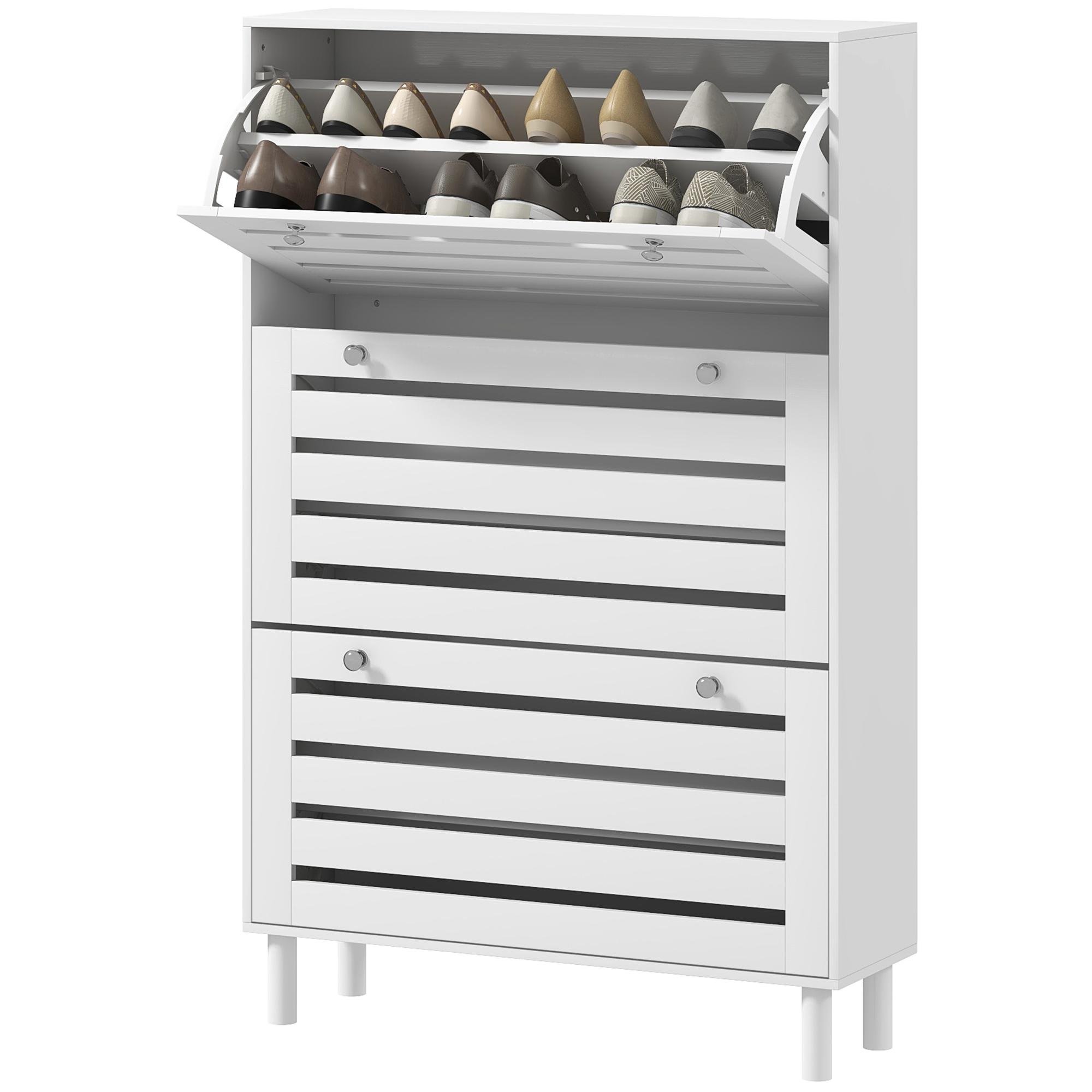 White 18-24 Pair Shoe Cabinet with Flip Drawers