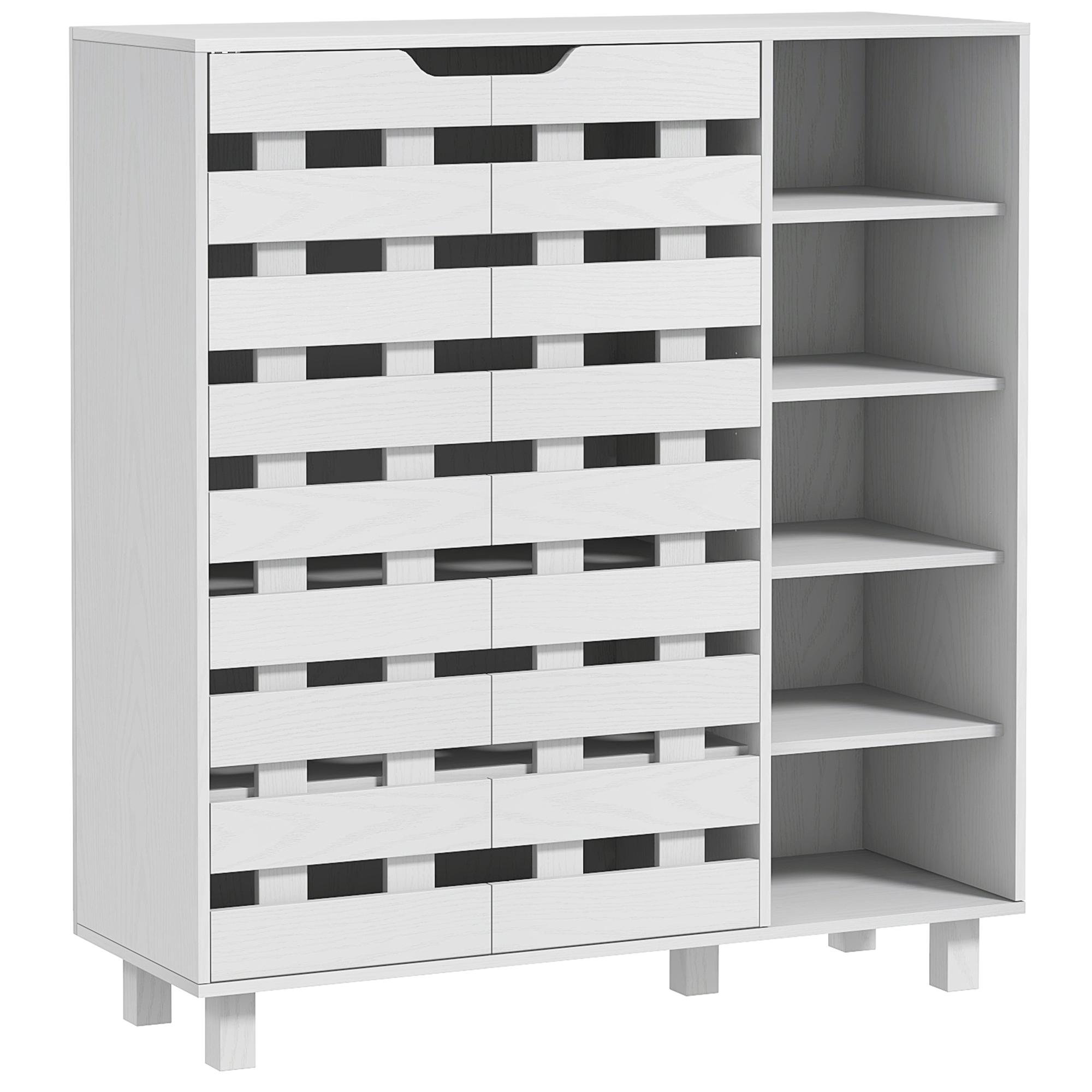 White 21 Pair Shoe Cabinet with Adjustable Shelves