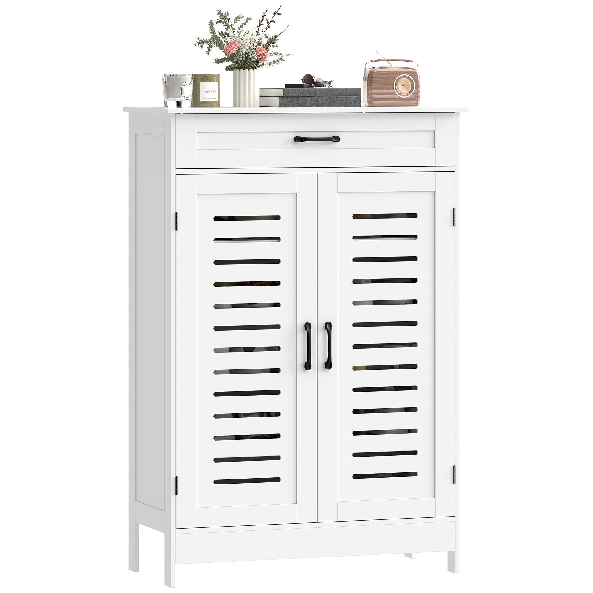 White 20 Pair Louvered Cabinet with Drawer and Adjustable Shelves