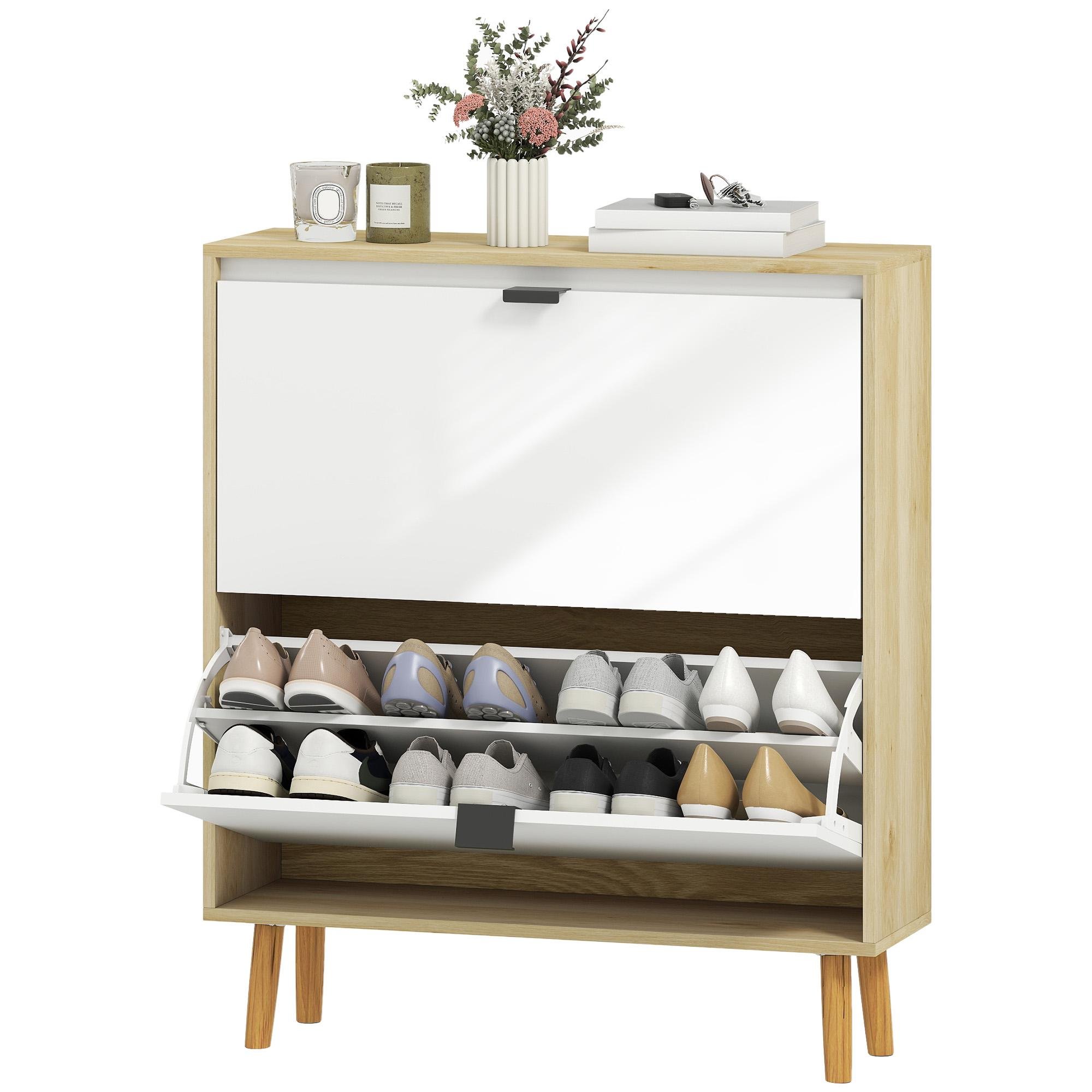 White Oak-Effect 16 Pair Cabinet with Two Flip Drawers