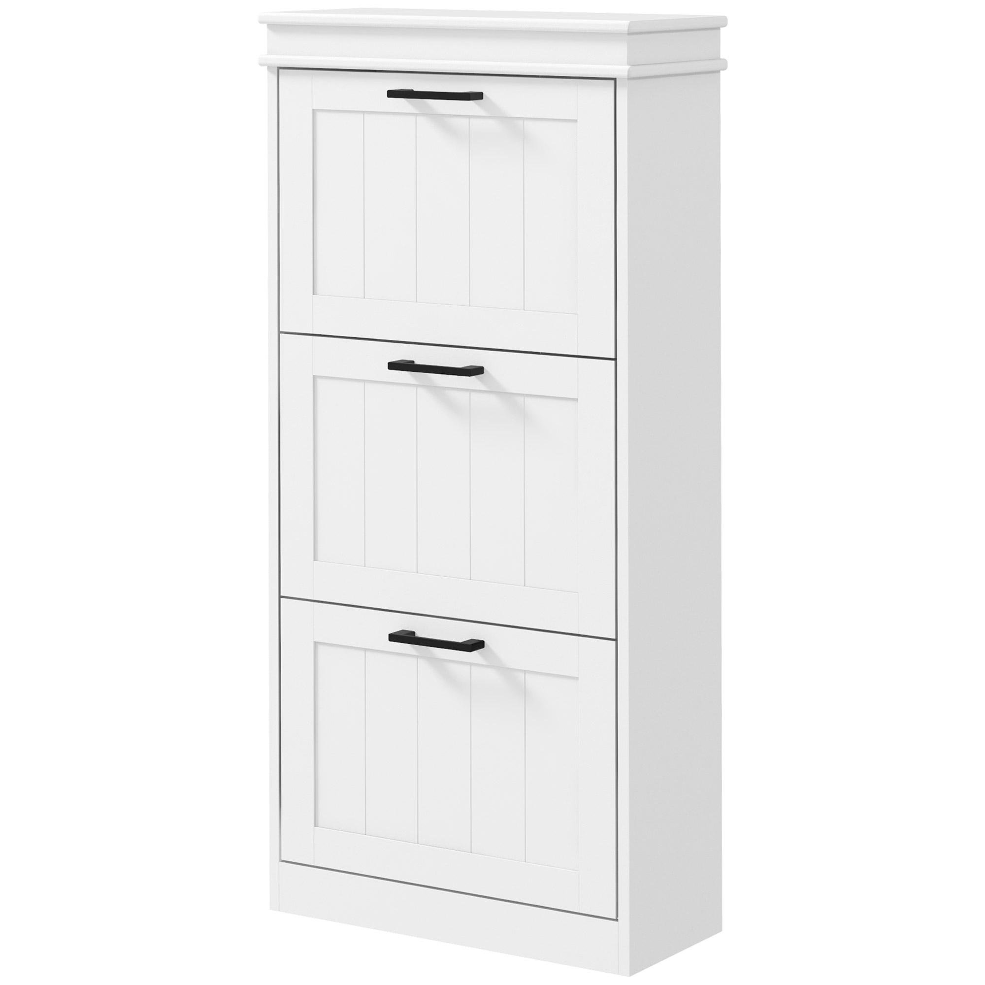 White Engineered Wood Shoe Cabinet with 3 Flip Drawers