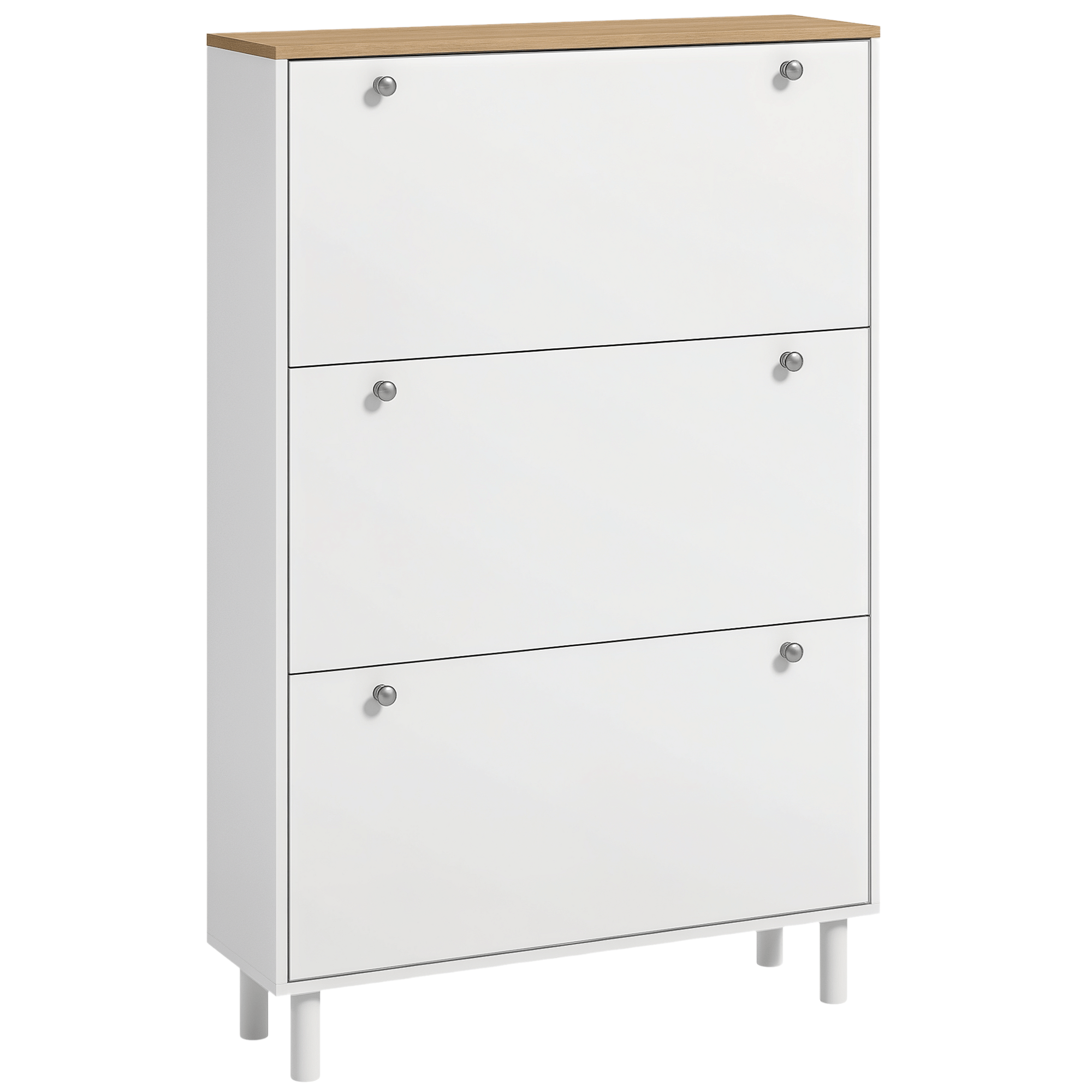 White 24-Pair Shoe Cabinet with Three Flip Drawers
