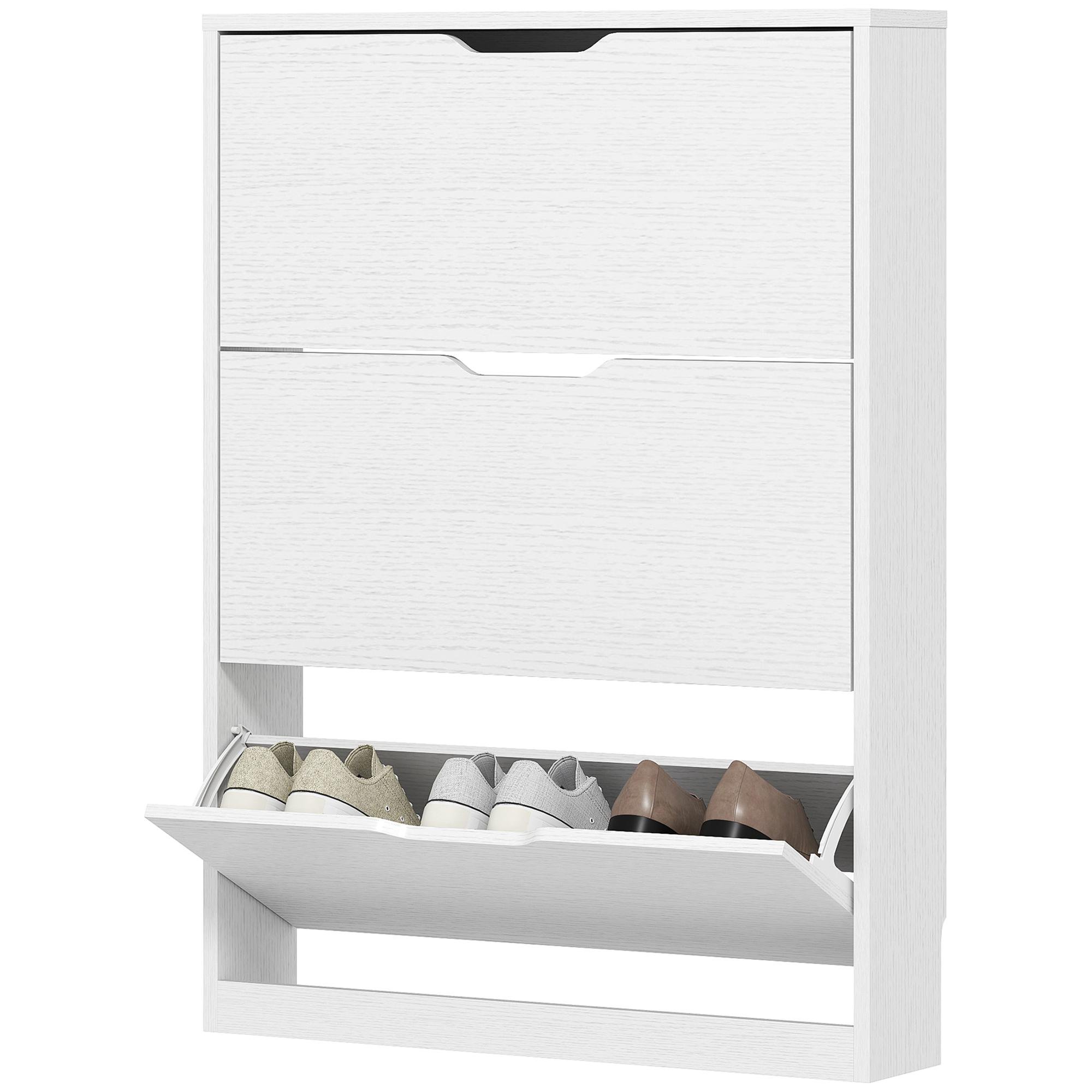White 9-12 Pair Shoe Cabinet with Three Flip Drawers, 31.5" Wide