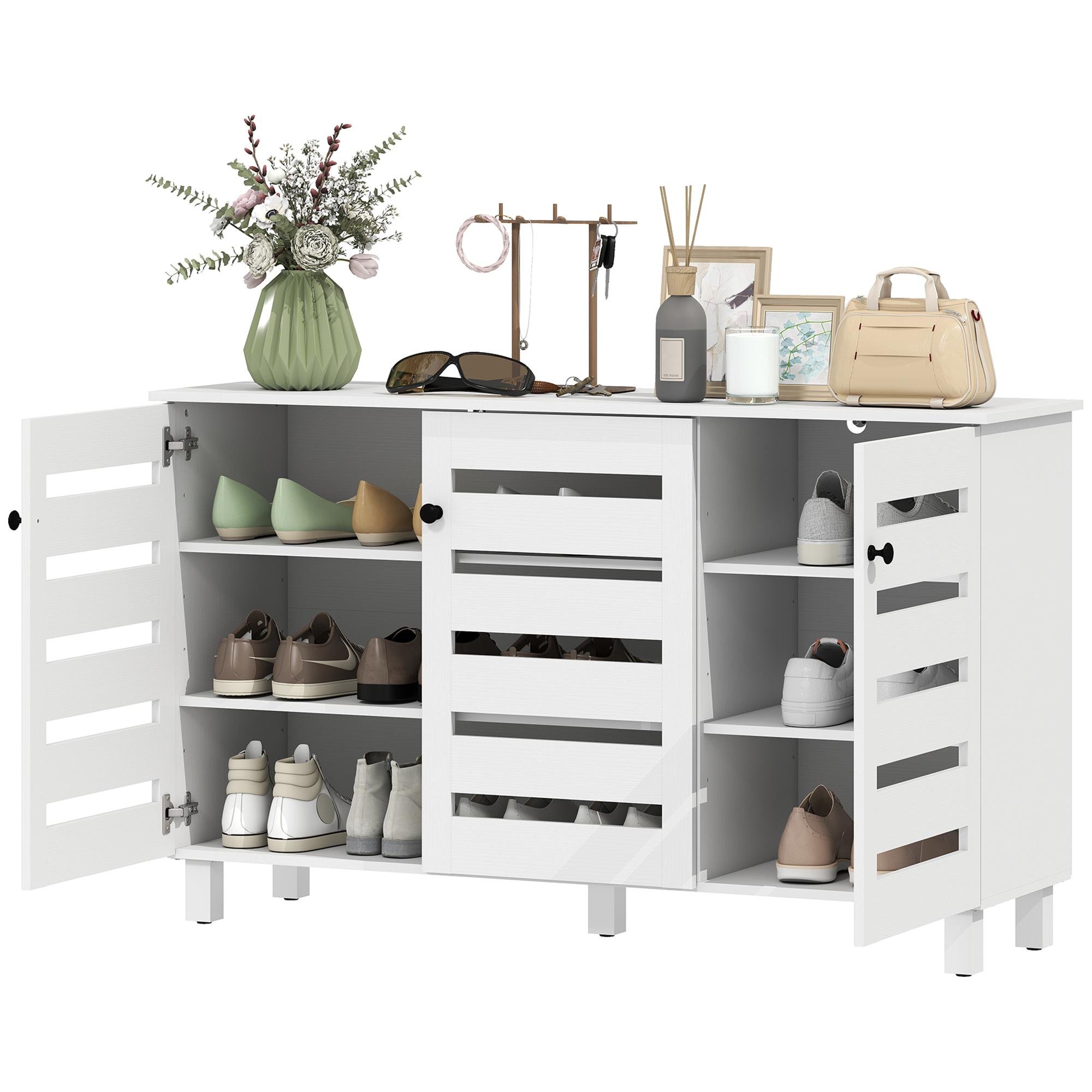White 15 Pair Slatted Cabinet with Adjustable Shelves