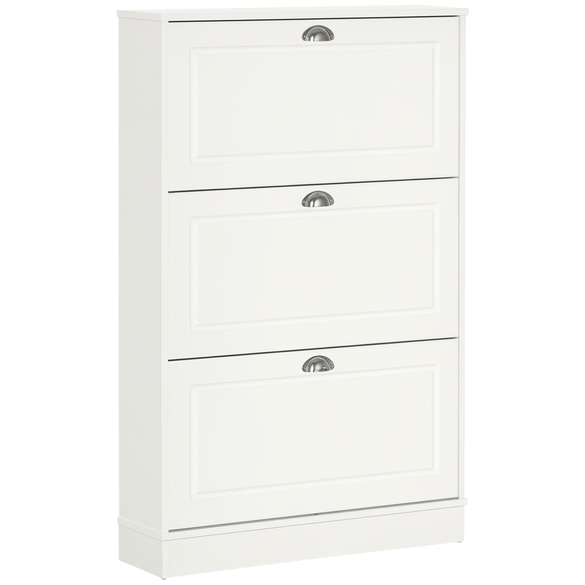 White 12 Pair Flip Cabinet with Three Shoe Drawers