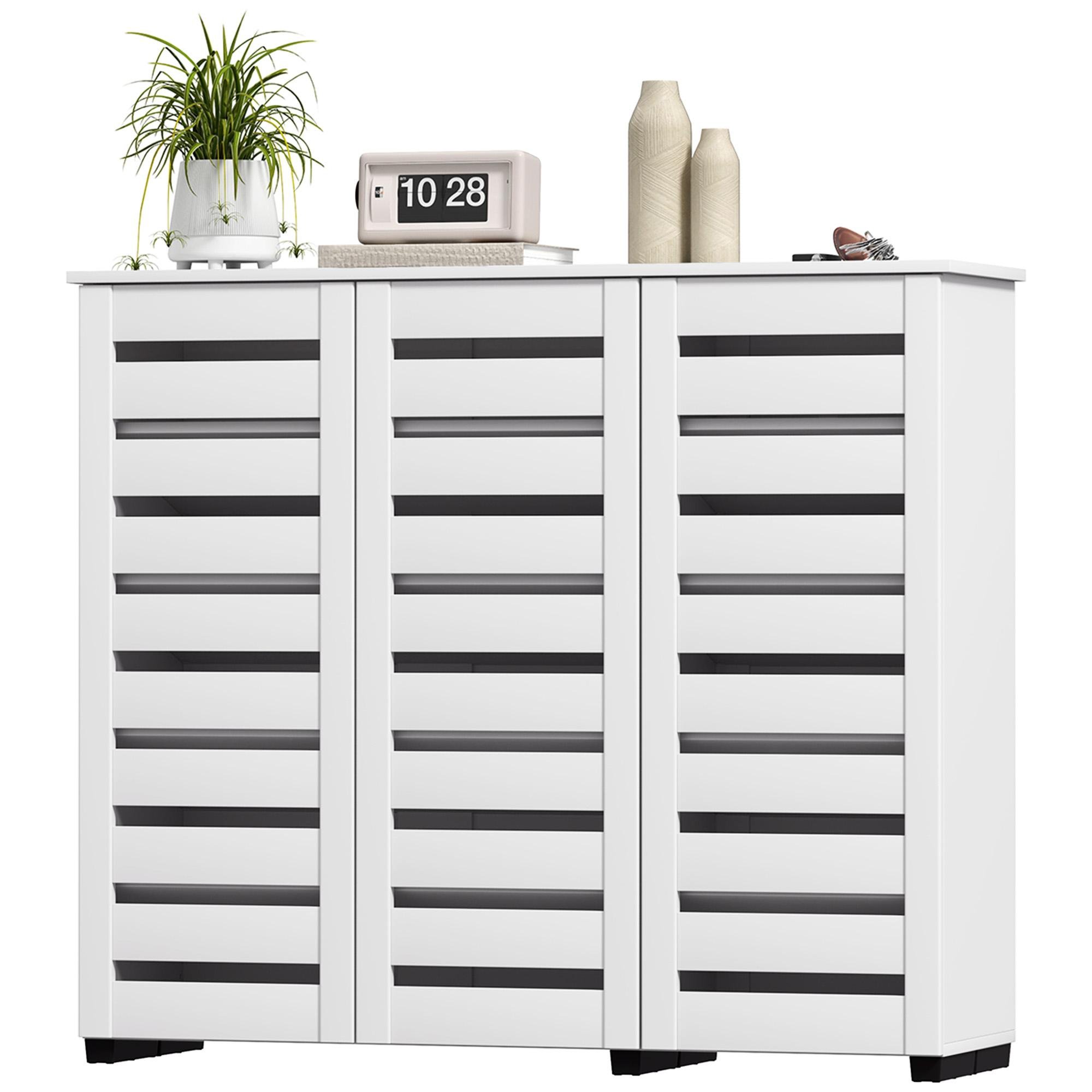 White Slatted 20-Pair Cabinet with Adjustable Shelves