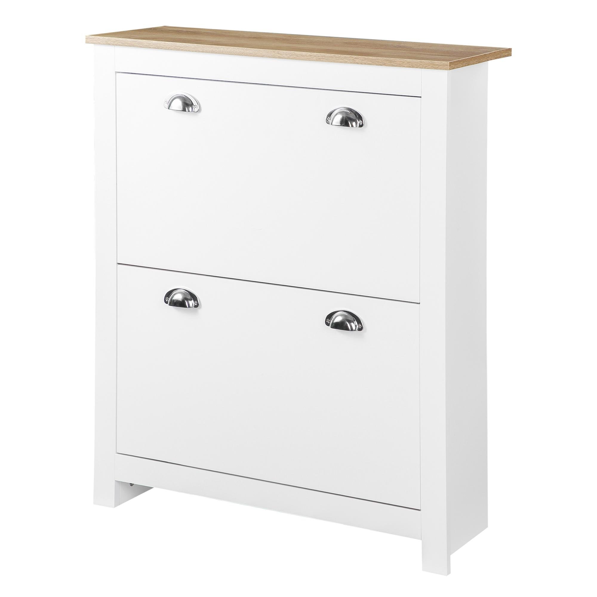 White MDF Shoe Cabinet with Two Flip Drawers
