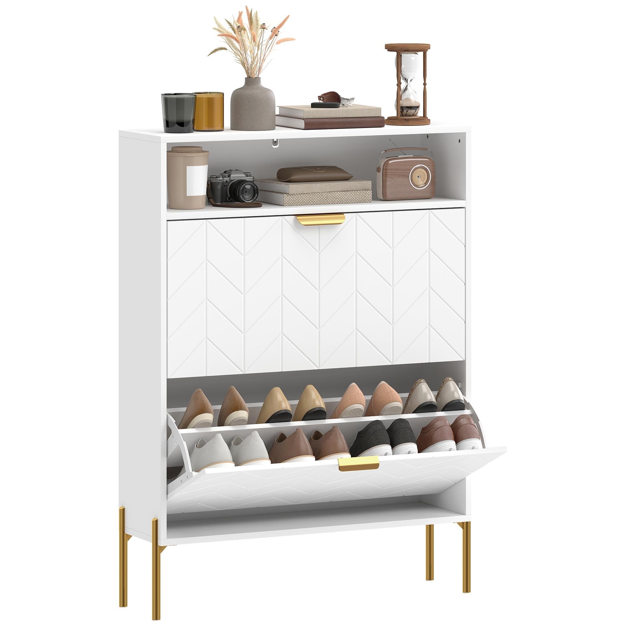 White Gold Shoe Cabinet for Narrow Entryways