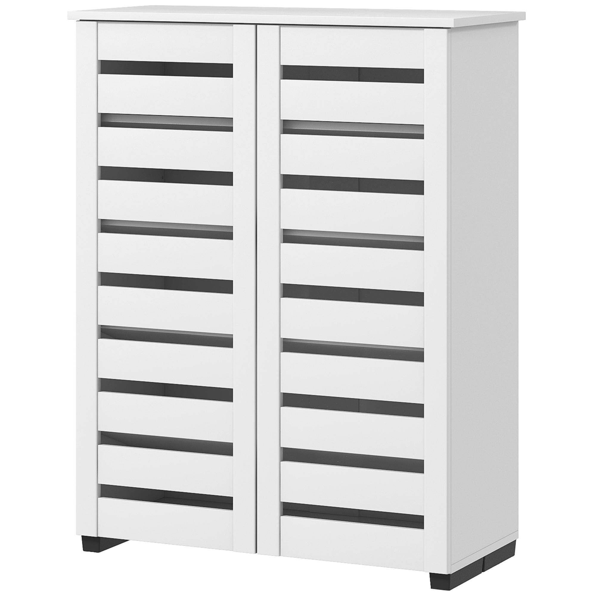 White Slatted Shoe Cabinet with Adjustable 5-Tier Storage