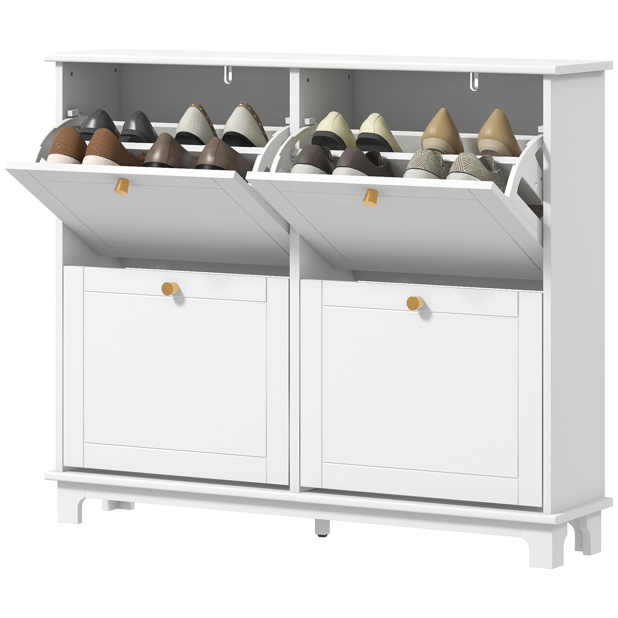 White 4 Flip Shoe Cabinet with Adjustable Storage