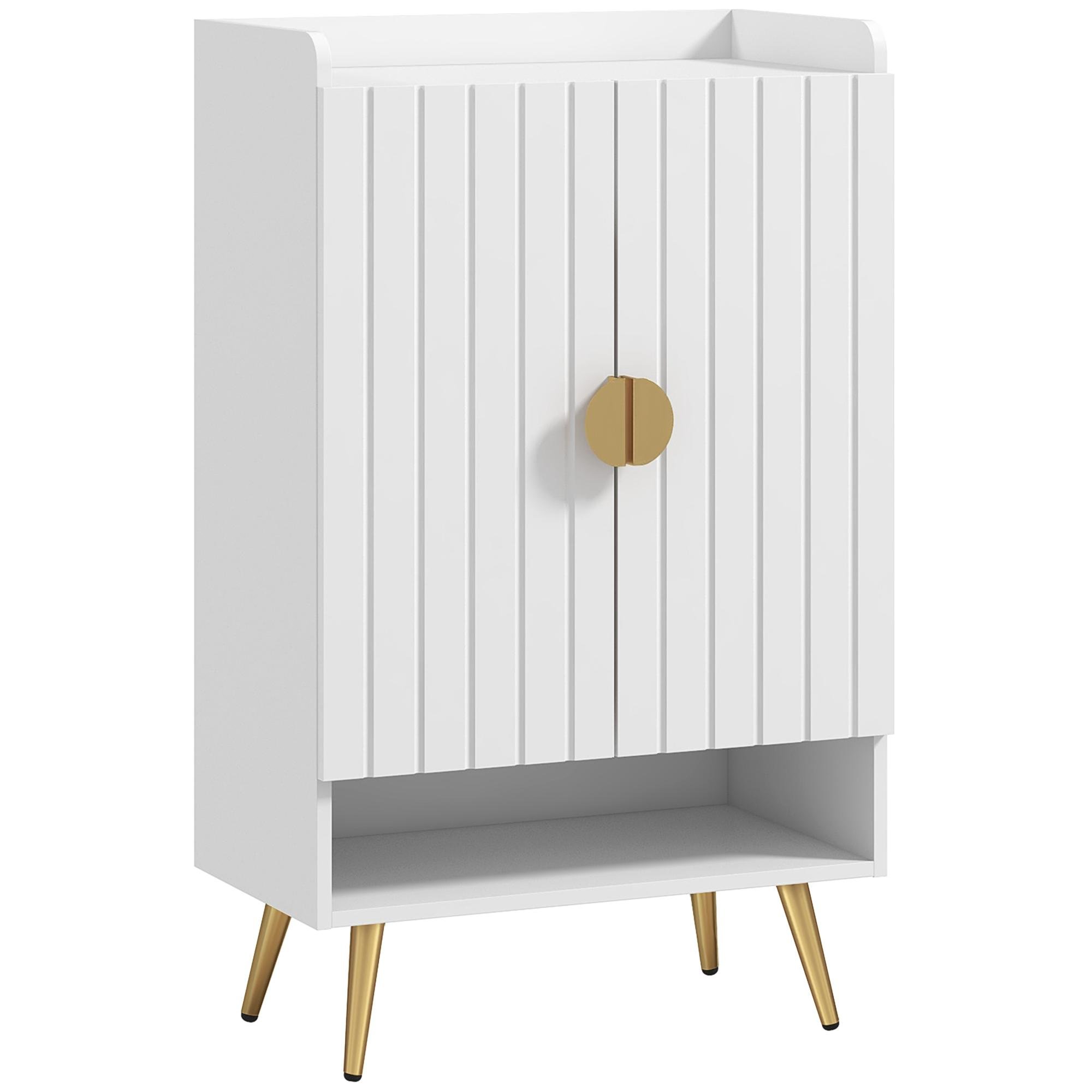 White 15 Pair Shoe Cabinet with Adjustable Shelves