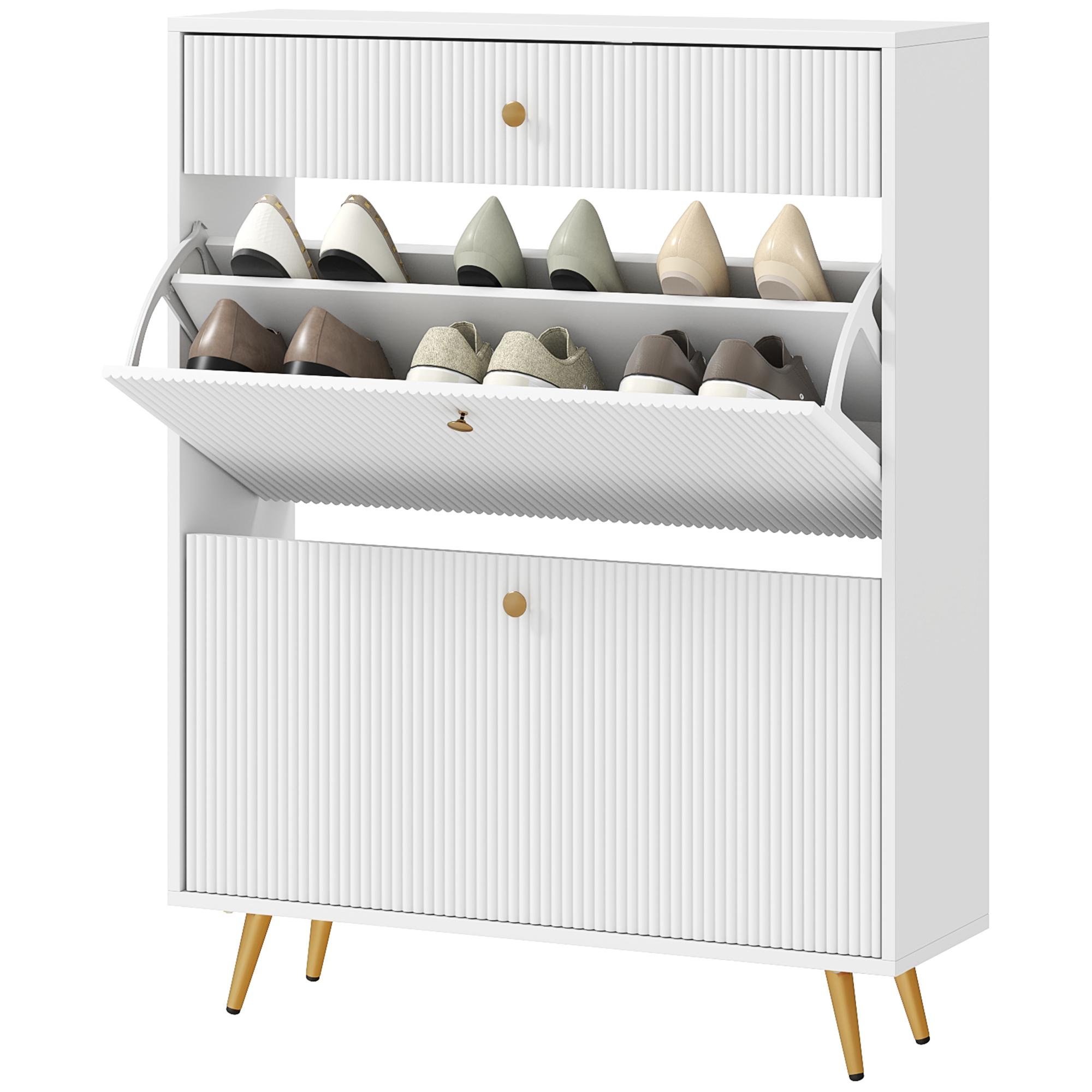 White 12 Pair Shoe Cabinet with Adjustable Shelves