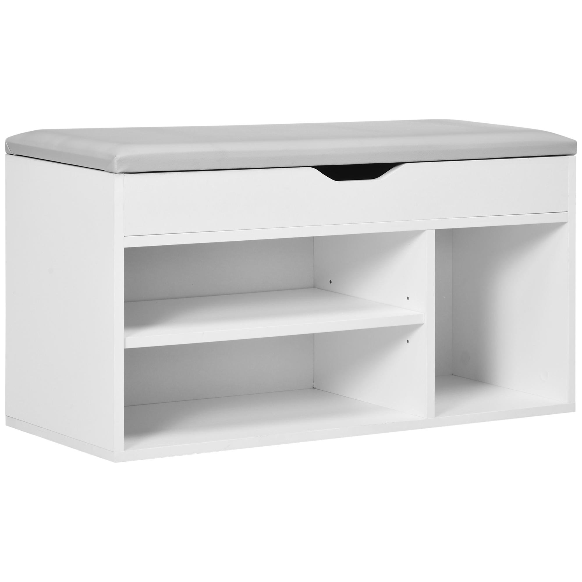 White Shoe Storage Bench with Padded Seat