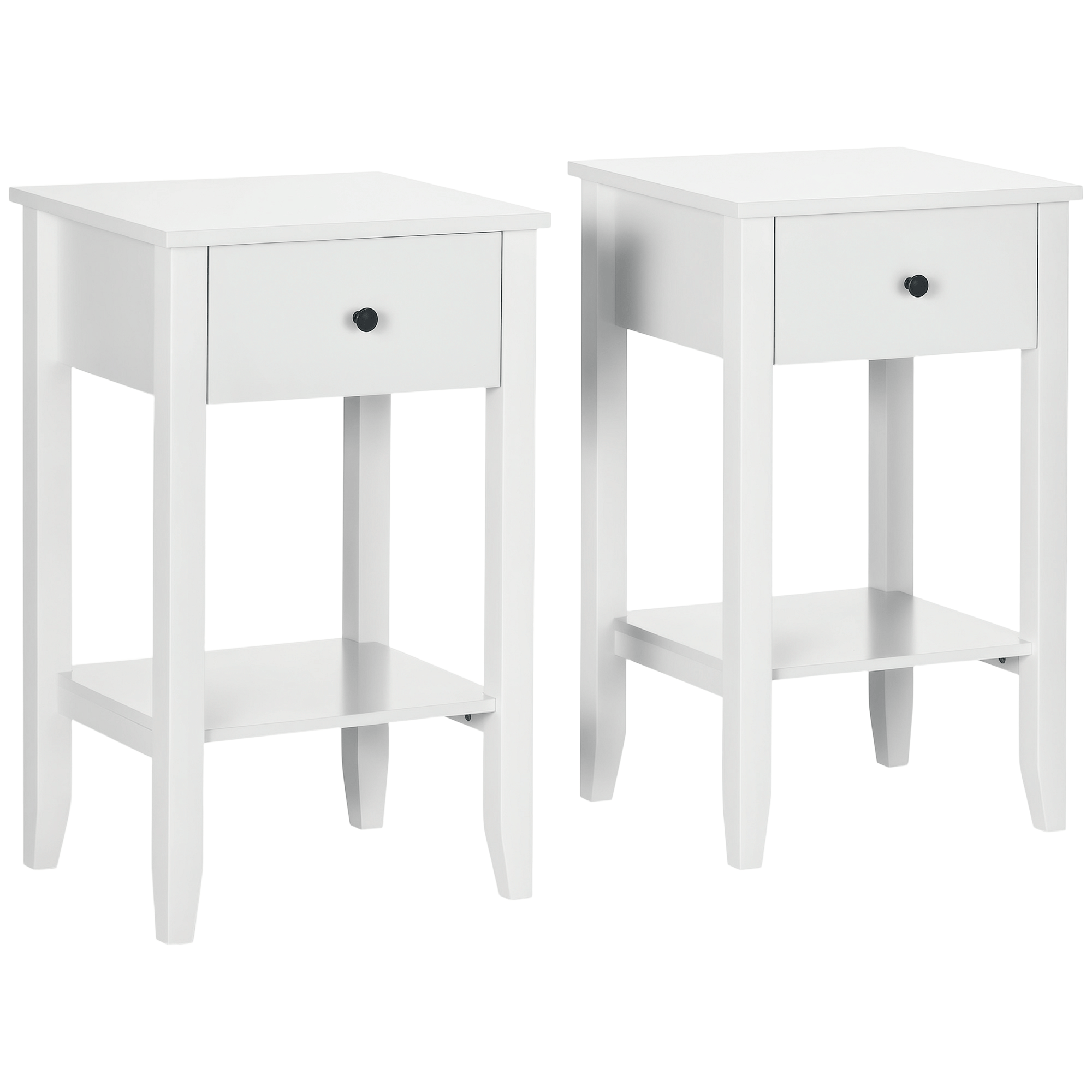 White Engineered Wood Side Table with Drawer