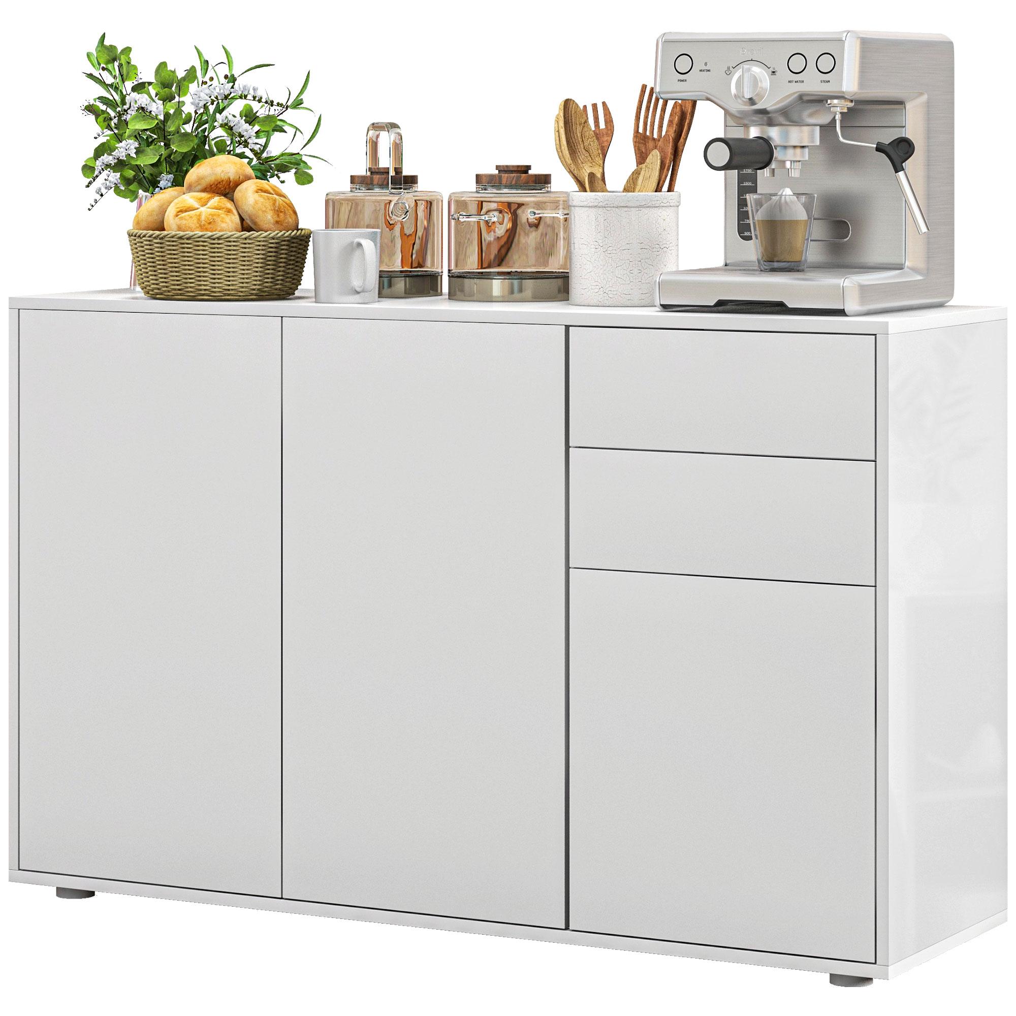 White Two Drawer Sideboard with Push-Open Storage